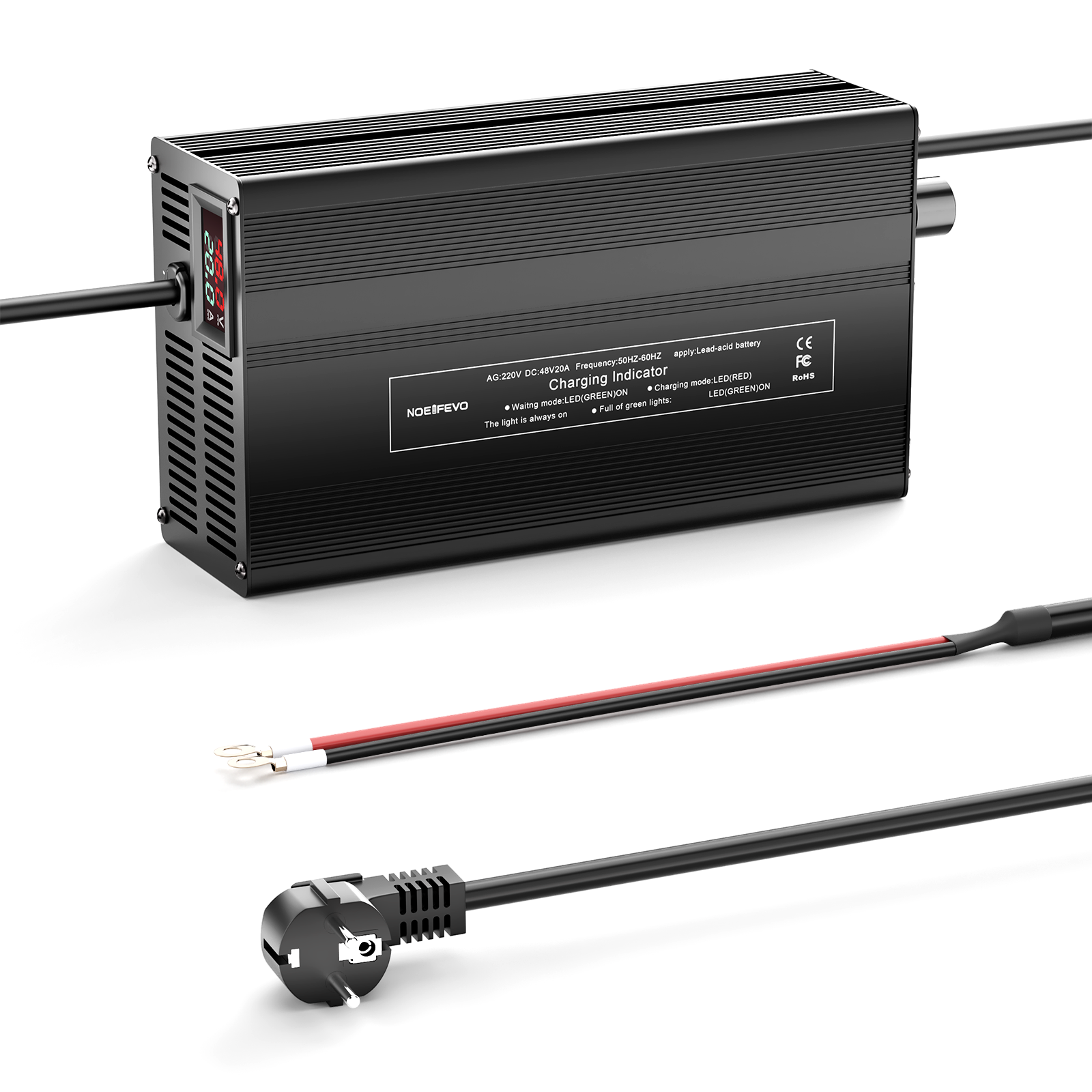 NOEIFEVO 48V 1A-20A Strøm Justerbart Batterioplader til Blysyre Batterier, AGM, Gel, Golfvogn Batterioplader, LED-Display