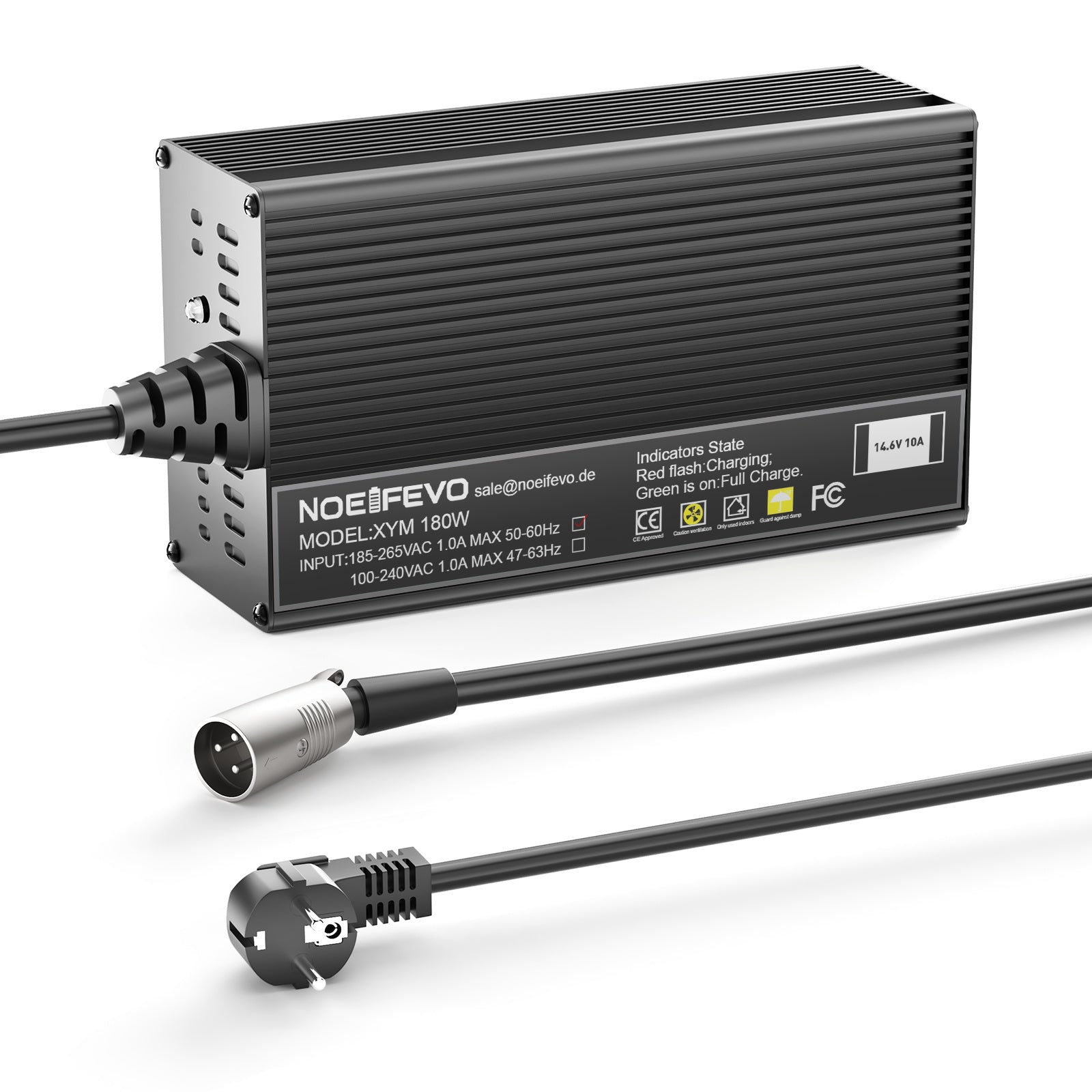 Noeifevo 14.6V 10A LiFePO4 Akku Ladegerät für 12V 12.8V LiFePO4 Batterie, XLR/IEC/XT60/Anderson 50A/M8