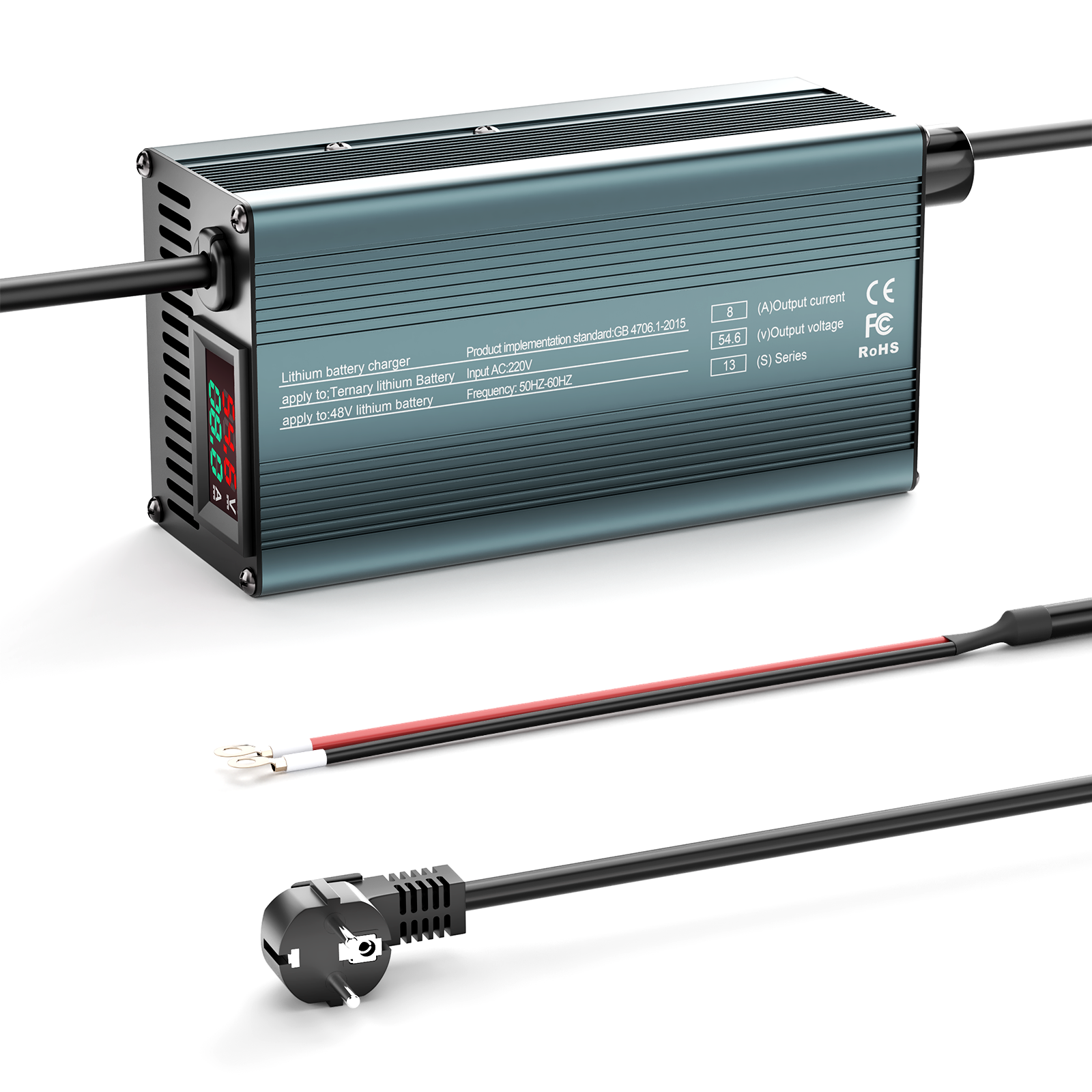 NOEIFEVO 54,6V 8A Litiumbatteriladdare för 13S 48,1V Li-Ion-batterier, Ströminställning 1-8A, långsam laddning och snabb laddning (MLC1300)