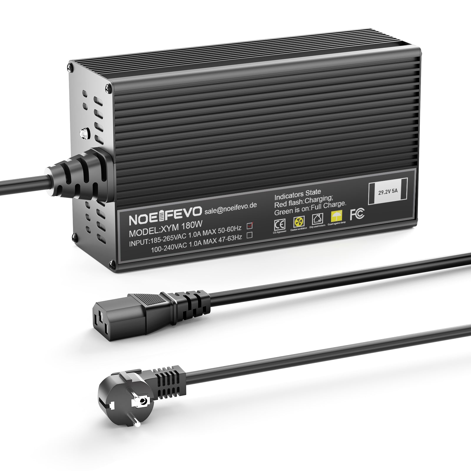 Noeifevo 29,2 V 5 A LiFePO4  Caricabatterie per batteria LiFePO4 24 V 25,6 V, XLR/IEC/XT60/Anderson 50A/M8