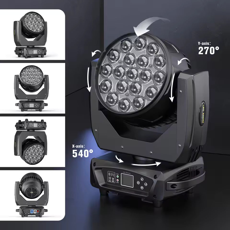 19 x 15W Beam Moving Head Party Licht, 4 in 1 RGBW LED Beleuchtung, Zoom Wash Lichter, DMX-Bühneneffektbeleuchtung für Disco, Party, Konzert und Theater