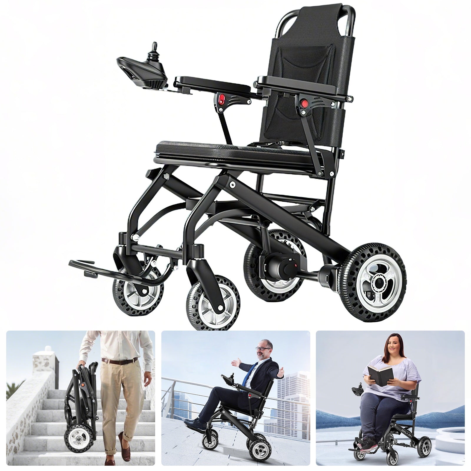 Elektrisk kørestol – 13.6kg,300W motor, aftageligt lithium-batteri, elektromagnetisk bremse, 100kg bæreevne, let sammenklappelig el-kørestol ideel til rejser & hverdag