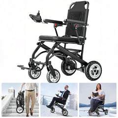 Elektrisk kørestol – 13.6kg,300W motor, aftageligt lithium-batteri, elektromagnetisk bremse, 100kg bæreevne, let sammenklappelig el-kørestol ideel til rejser & hverdag