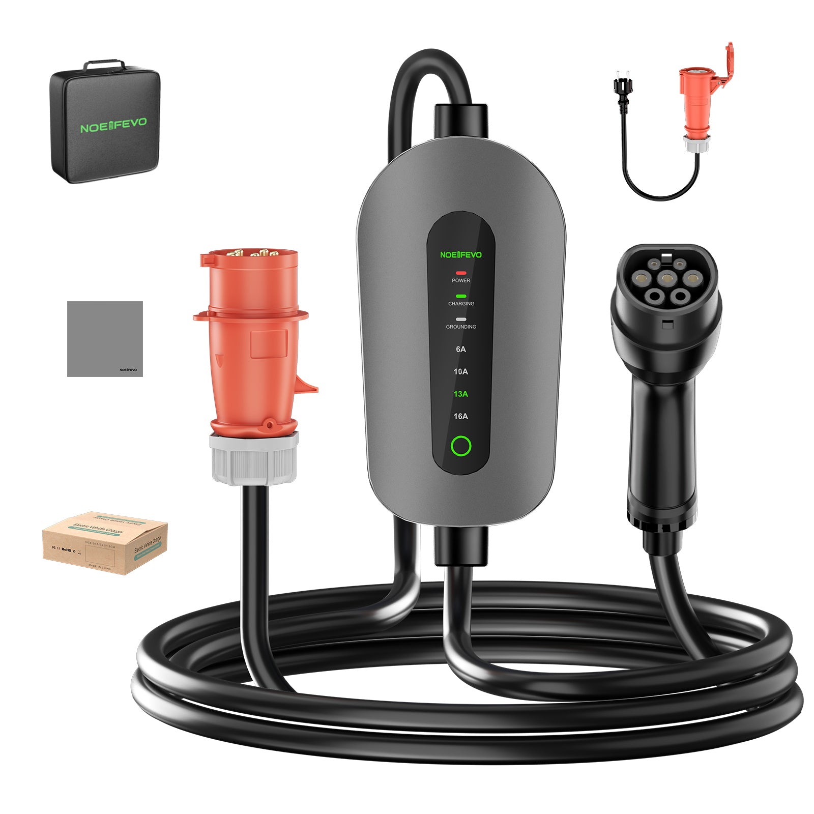 NOEIFEVO F095-3 Type 2 až CEE16A EV nabíjecí kabel pro elektromobil, 11KW wallbox 6A až 16A nastavitelný proud, 3m/5m/10m