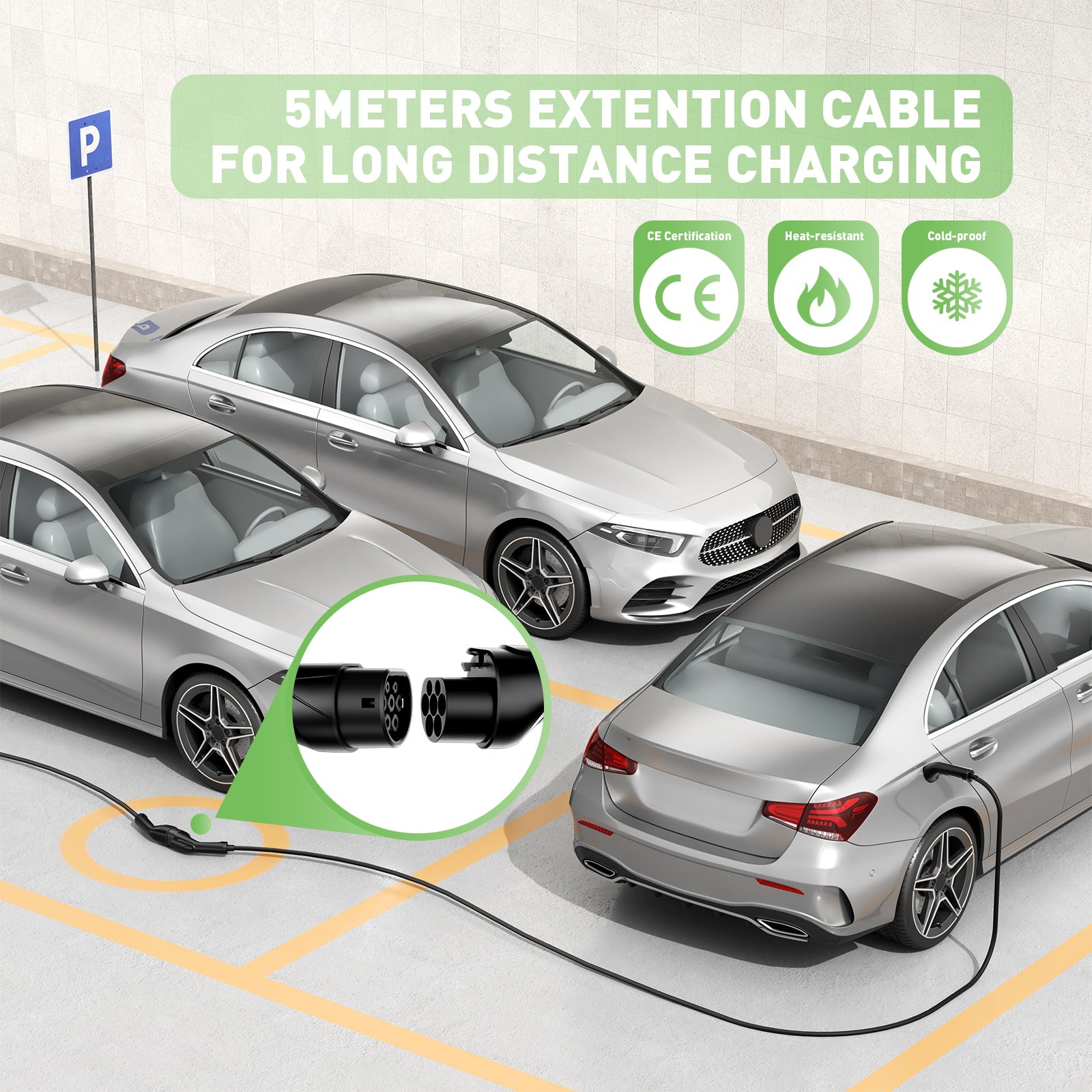 NOEIFEVO Typ2 5m/10m EV Ladekabel Verlängerungskabel Für Ladestation/Wallbox, 3,5KW/7KW/11KW/22KW