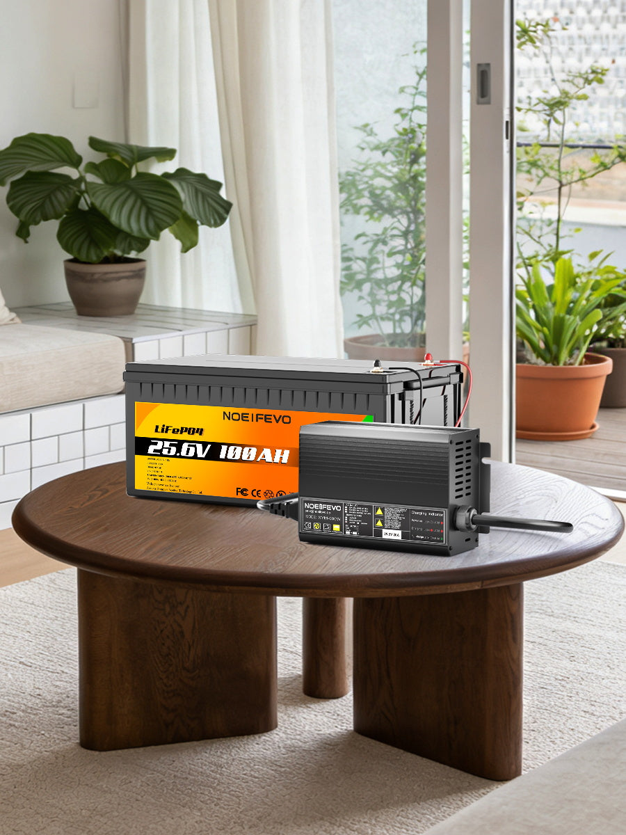 Noeifevo 29.2V 20A LiFePO4 batterijlader voor 24V 25.6V lithium-ionbatterij, 0V BMS-activering, automatische uitschakeling met volledige bescherming