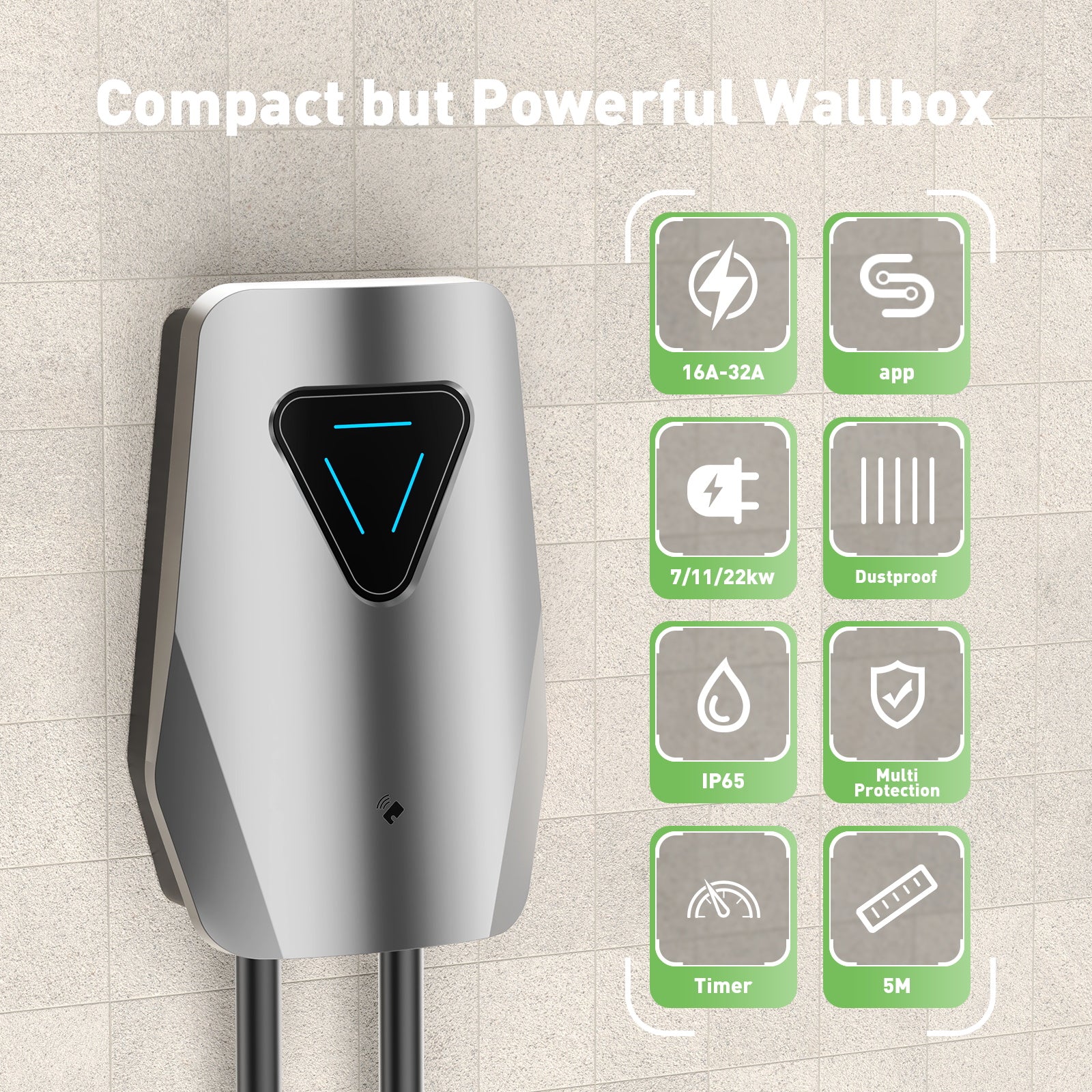 Noeifevo Q5 7KW 11KW 22KW EV Wallbox Charging Station Type 2 5M DC6mA RCD Protection