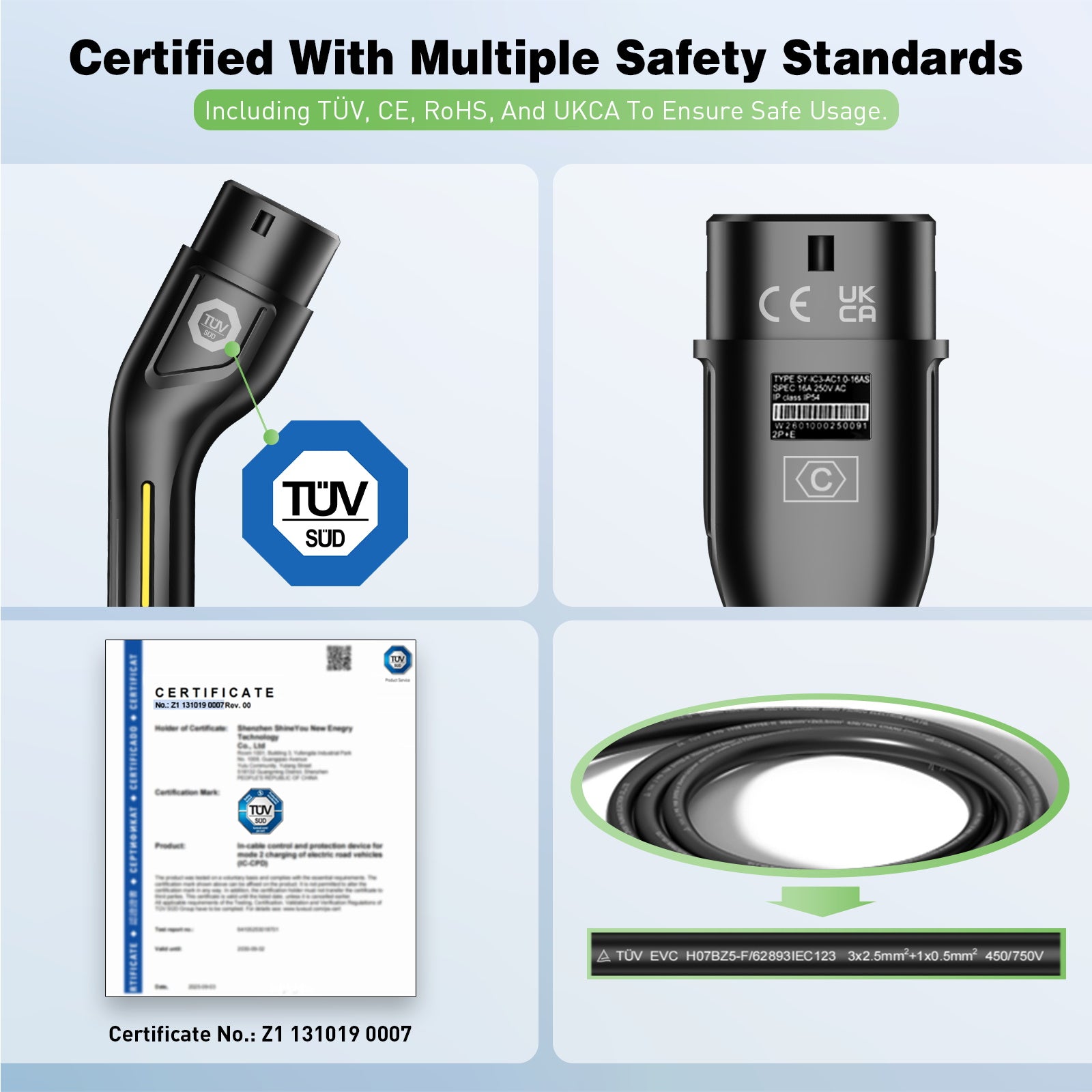 NOEIFEVO CY01 Typ 2 latauskaapeli Schuko 220V, 3,7kW mobiili seinälatauslaite sovelluksella, 6–16A 1-vaiheinen latauskaapeli sähköautoille (IEC 62196-2) & PHEV:ille