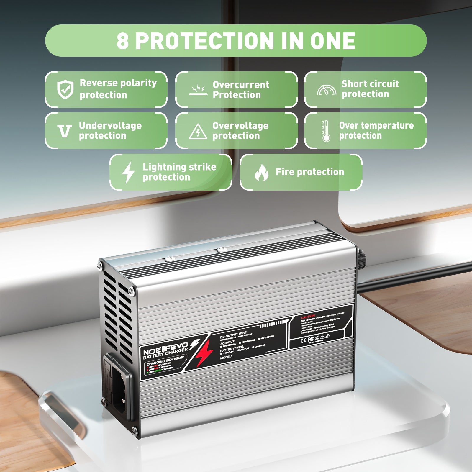 NOEIFEVO 46.2V 2A 3A 3.5A 4A Lithium-Ladegerät for 11S 40.7V Li-Ion Lipo-batterier, med kølefaner og automatisk slukning.