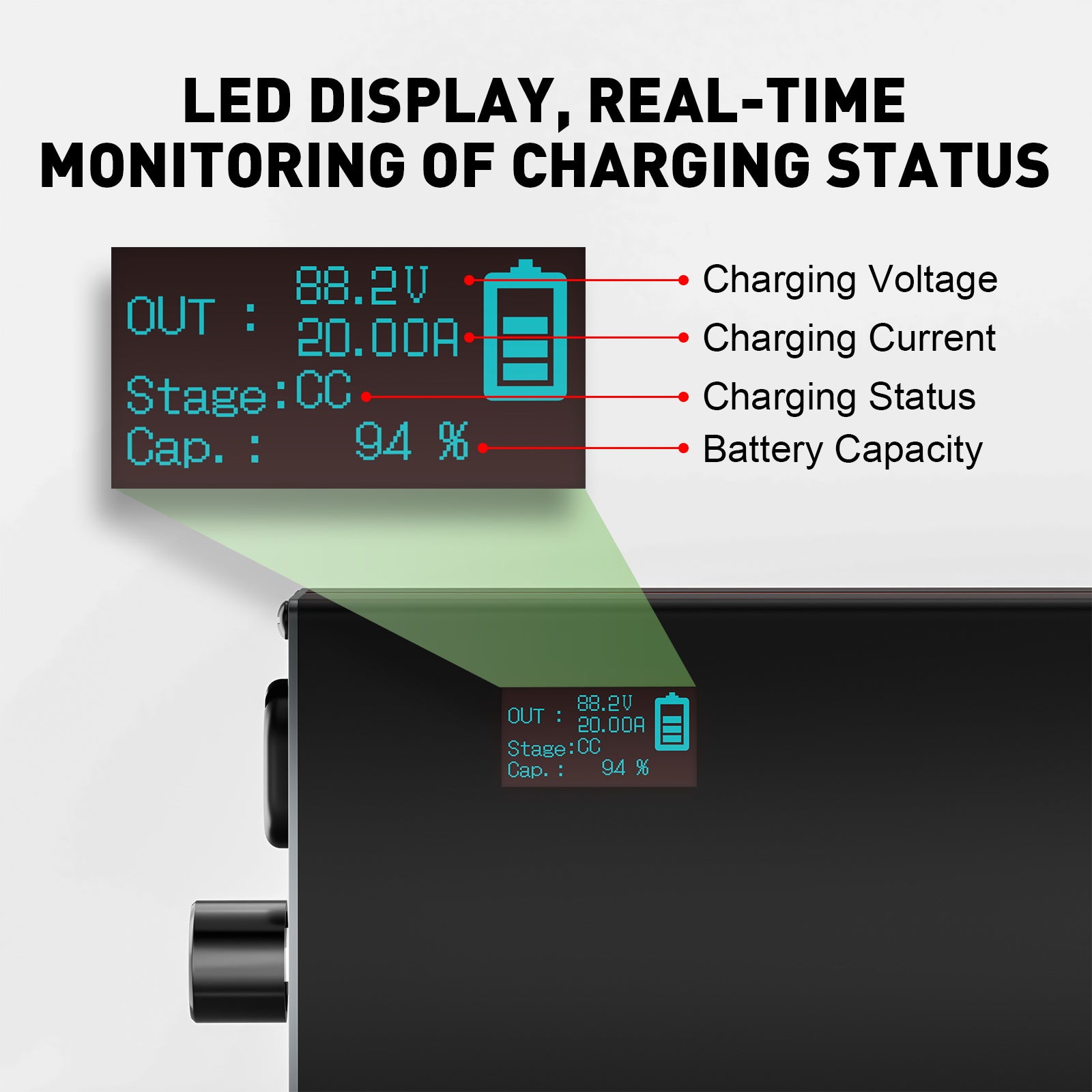 NOEIFEVO 88,2V 20A lítiumová nabíjačka batérií pre 77,7V 21S lítium-lítium-iónovú Lipo batériu, LCD displej, nastaviteľný prúd, nabíjačka pre e-bike, skútrov a elektrické motocykle.