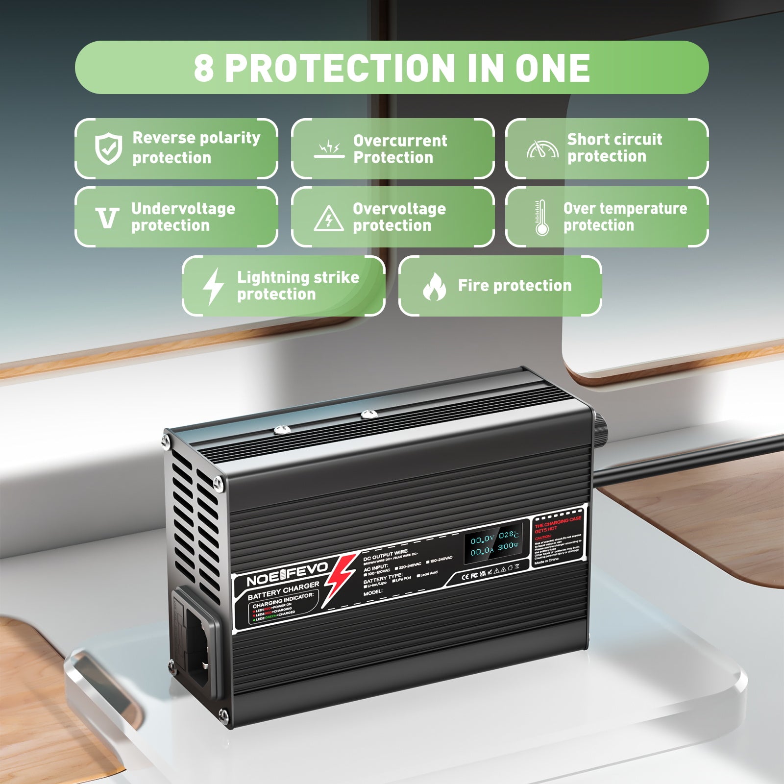 NOEIFEVO 46.2V 2A Lithium-Ladegerät for 11S 40.7V Li-Ion Lipo-Batterier, med LCD-skærm, køleventilator, automatisk slukning.