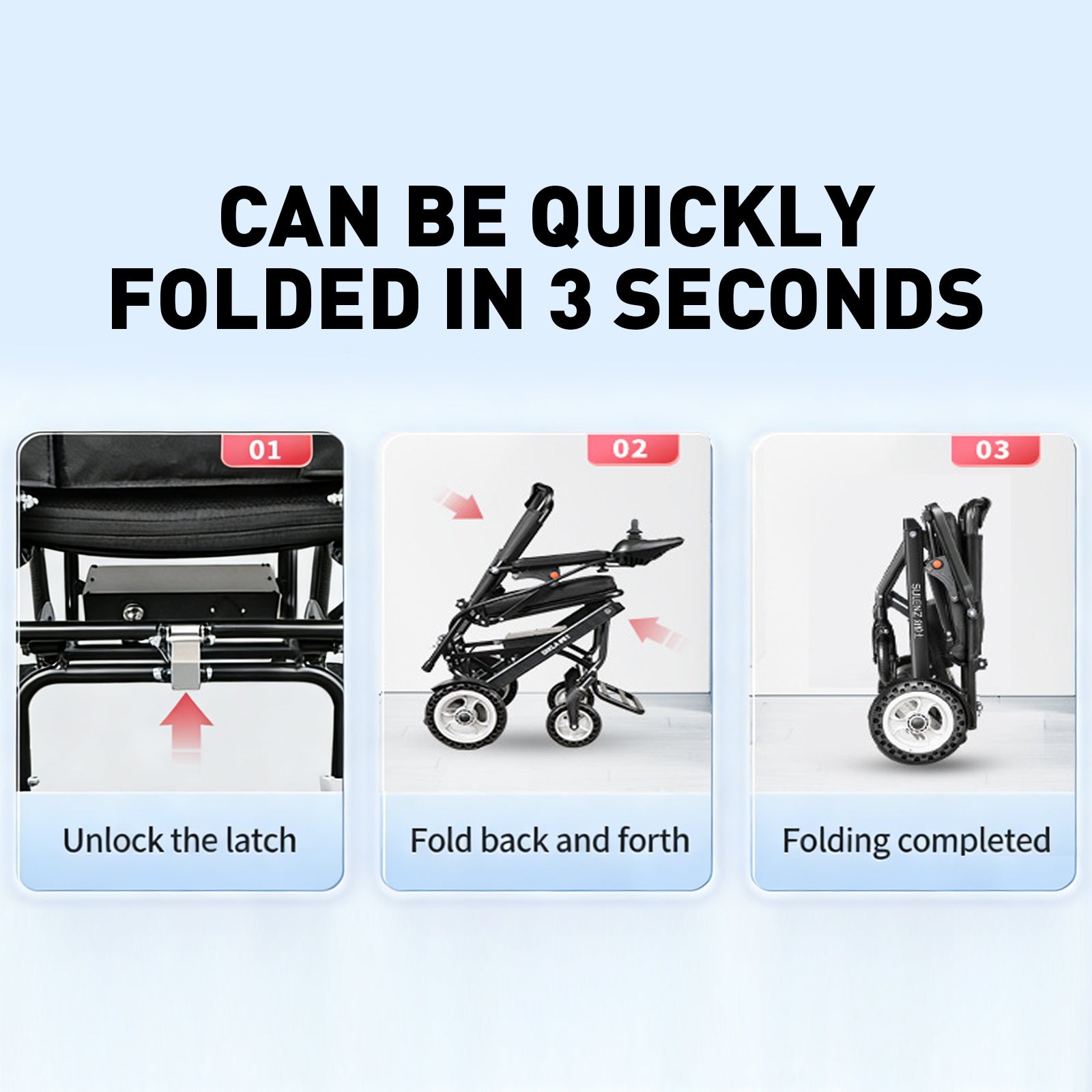 Elektrisk kørestol – 13.6kg,300W motor, aftageligt lithium-batteri, elektromagnetisk bremse, 100kg bæreevne, let sammenklappelig el-kørestol ideel til rejser & hverdag