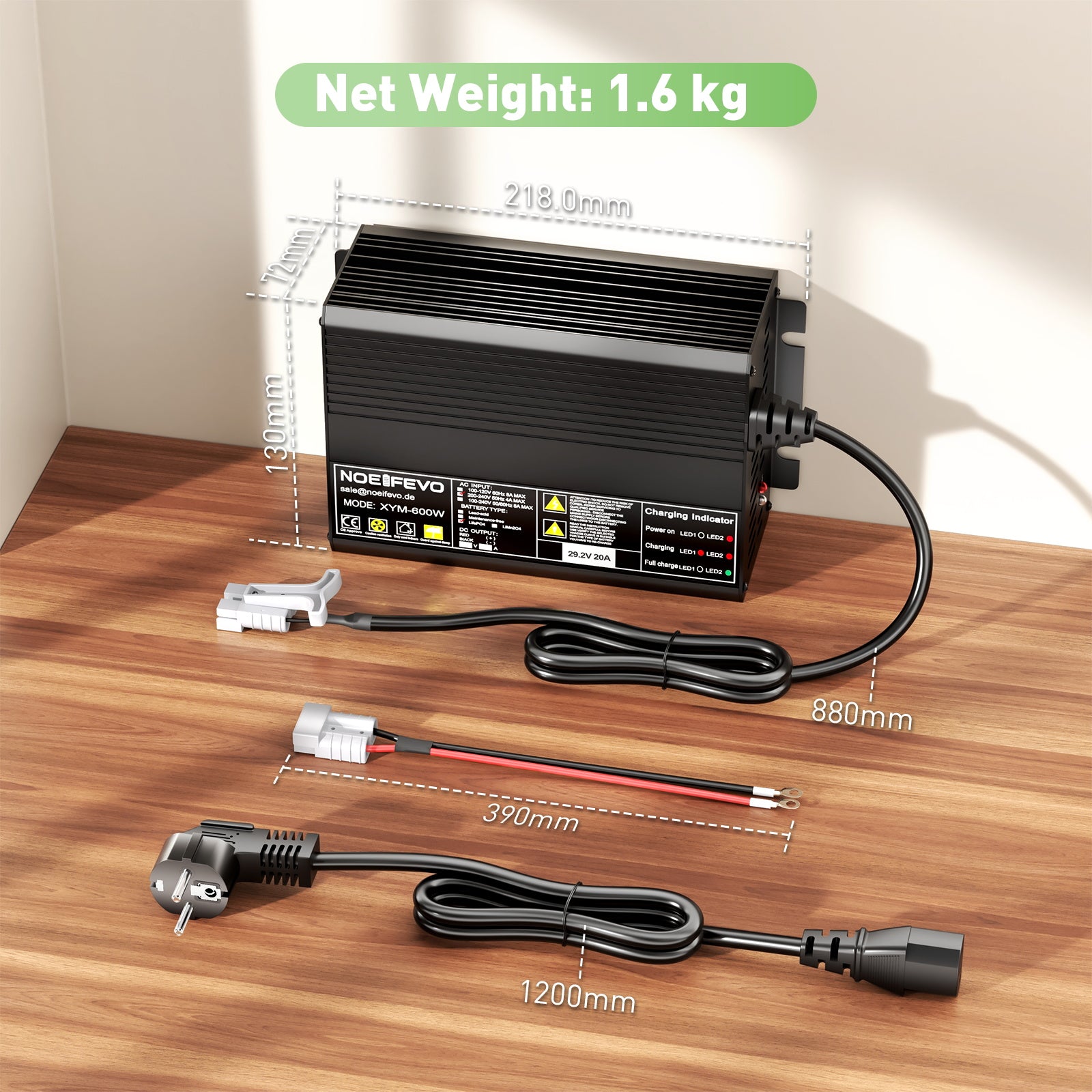 Noeifevo 29.2V 20A LiFePO4 acculader voor 24V 25.6V LiFePO4 accu