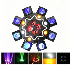 200W Bienenauge 8-Arm Moving Head Licht, DJ-Bühnenbeleuchtung mit DMX512-Unterstützung, RGBW 4-in-1 LED-Partylight mit Fernbedienung für Hochzeiten, Bars, Clubs und Discos