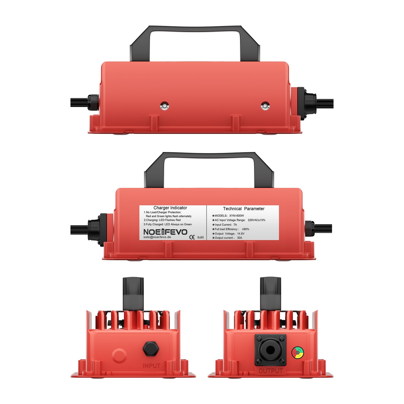 NOEIFEVO 14,6V 30A waterdichte LiFePO4-batterijlader voor 12V (12,8V) 4S LiFePO4-batterij
​