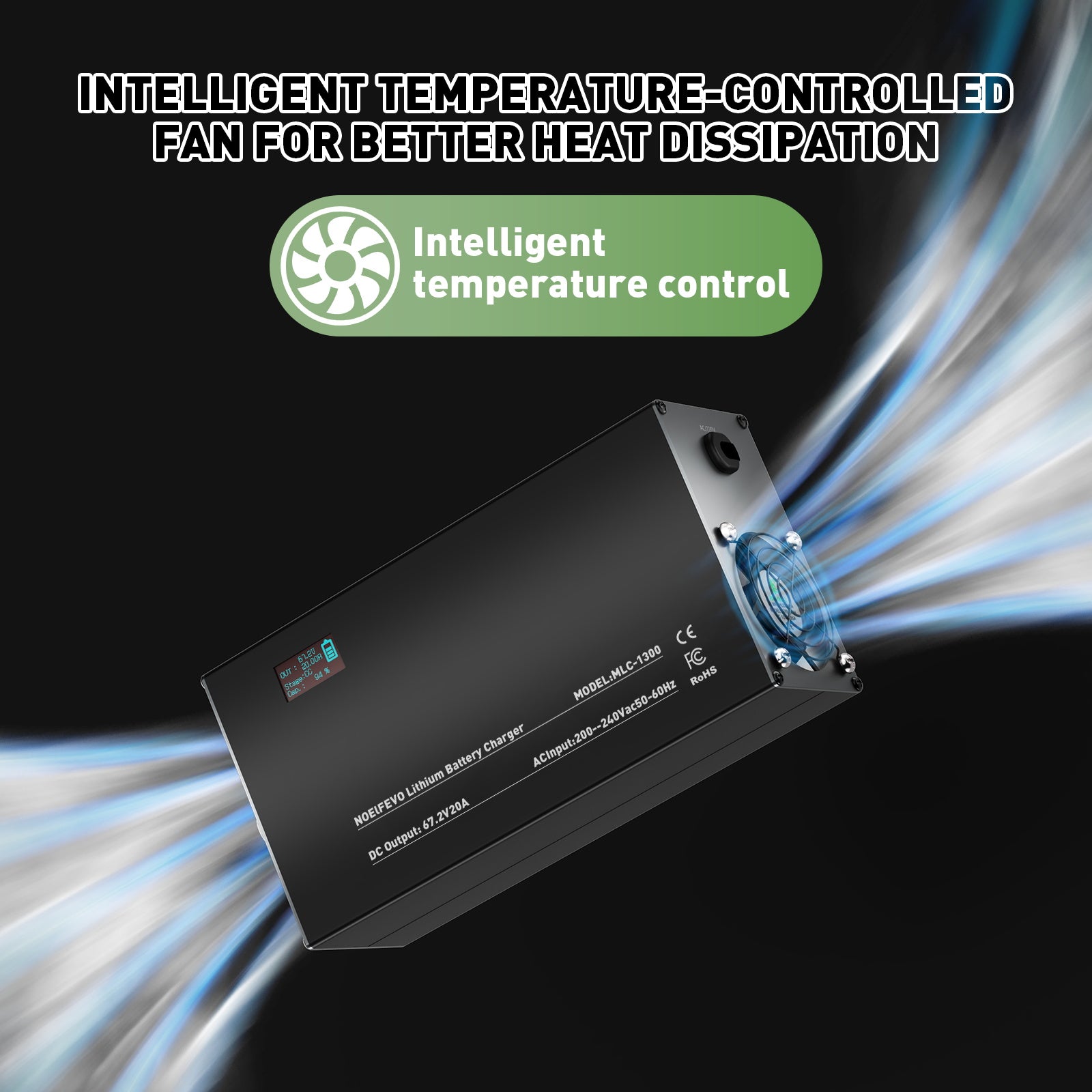 NOEIFEVO 67,2V 2-20A Lithium-Batterijlader voor 59.2V 60V 16S Lithium-Li-Ion-Lipo-batterij, LCD-display, instelbare stroom, lader voor E-bike, scooter, elektromotorfiets