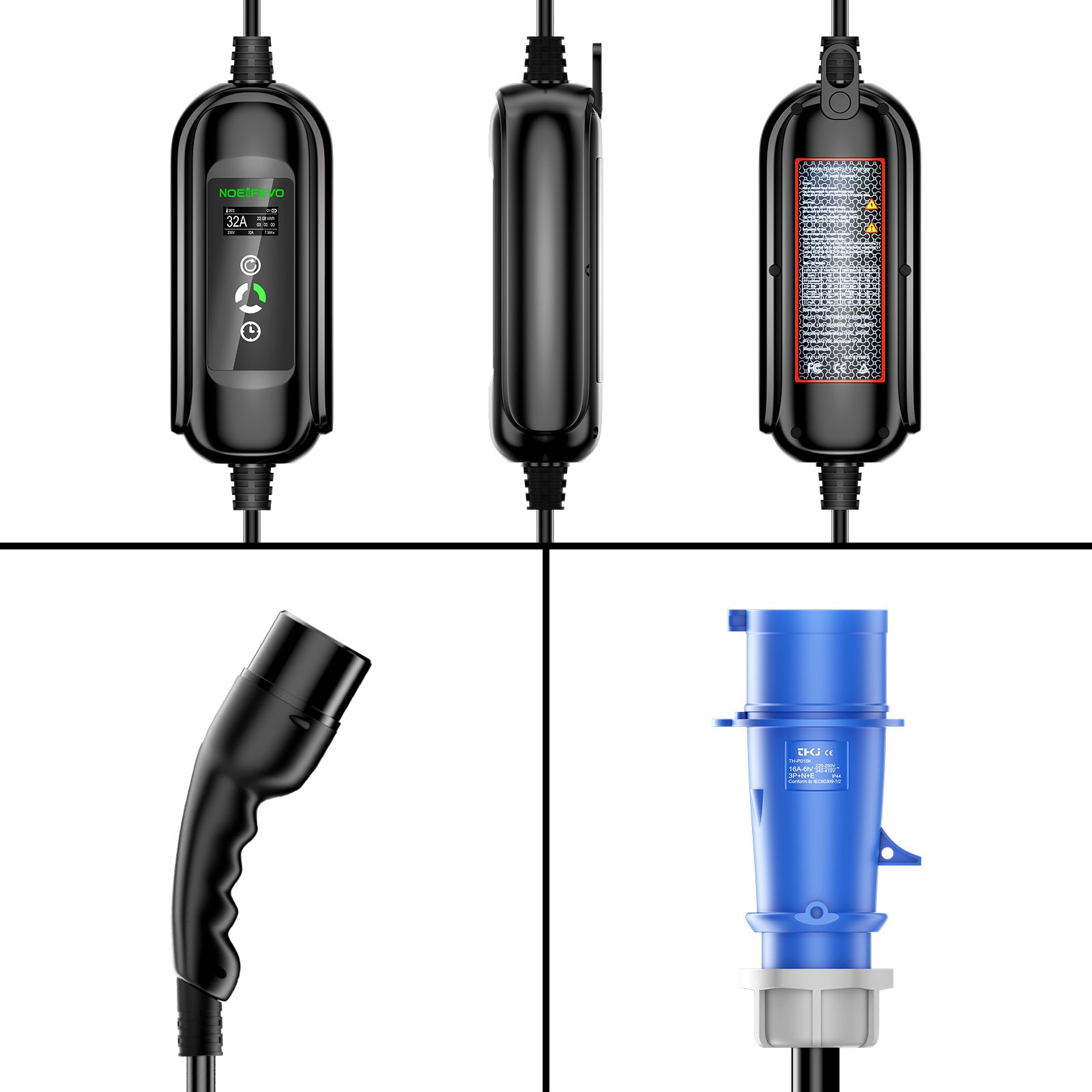 NOEIFEVO 7.2KW EV-Ladekabel, Typ 2 32A 1 Phase EV-Ladegerät, Mobile EVSE-Ladestation mit CEE Blue Stecker