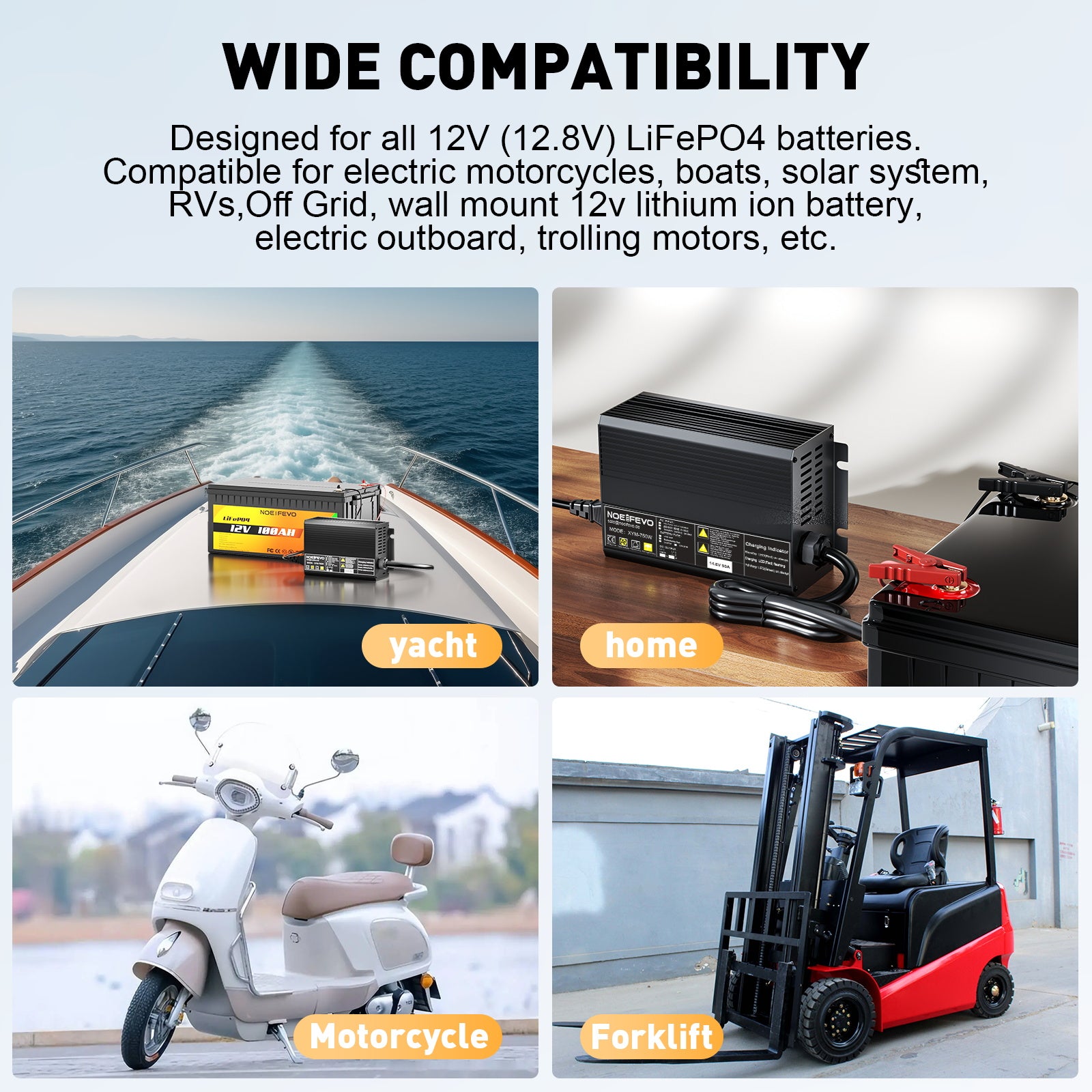 Noeifevo 14,6 V 50 A  Ładowarka akumulatorów litowo-żelazowo-żelazowo-po4 do akumulatorów litowo-żelazowo-żelazowo-po4 12 V (12,8 V), aktywacja BMS 0 V, automatyczne wyłączanie z pełną ochroną
