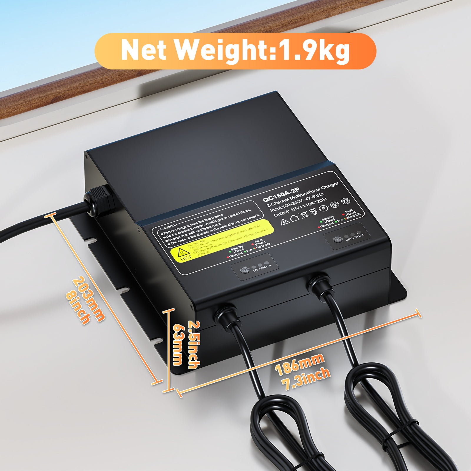 NOEIFEVO 12V 20A 2-banks (10A/bank) universell batterilader, 12V vanntett LiFePO4, litium og blysyre lader for campingvogn, båt, motorsykkel, gressklipper, trollingmotor og blysyrebatteri