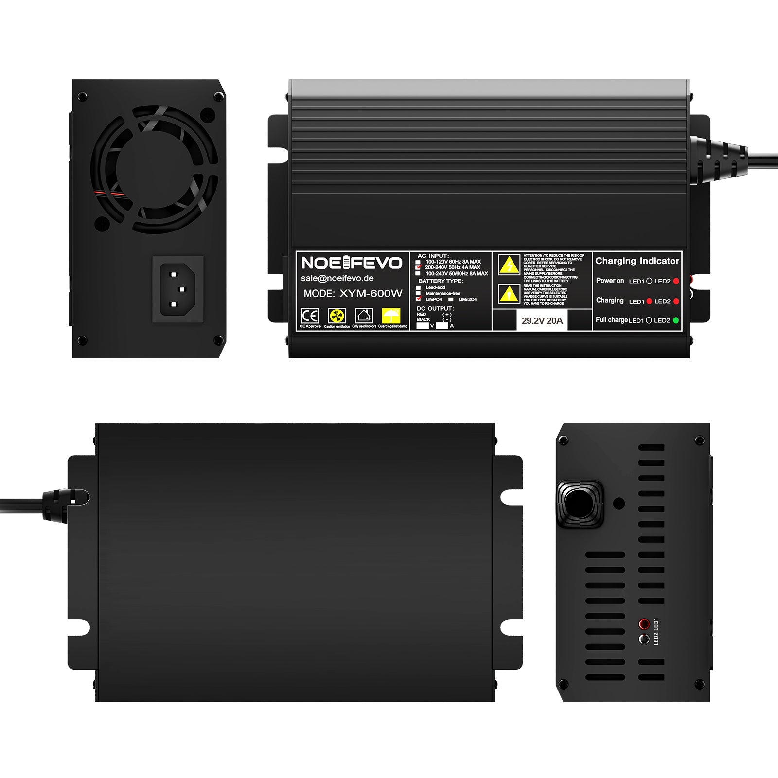  Noeifevo 29.2V 20A LiFePO4 bateria de Carregador para 24V 25.6V LiFePO4 bateria