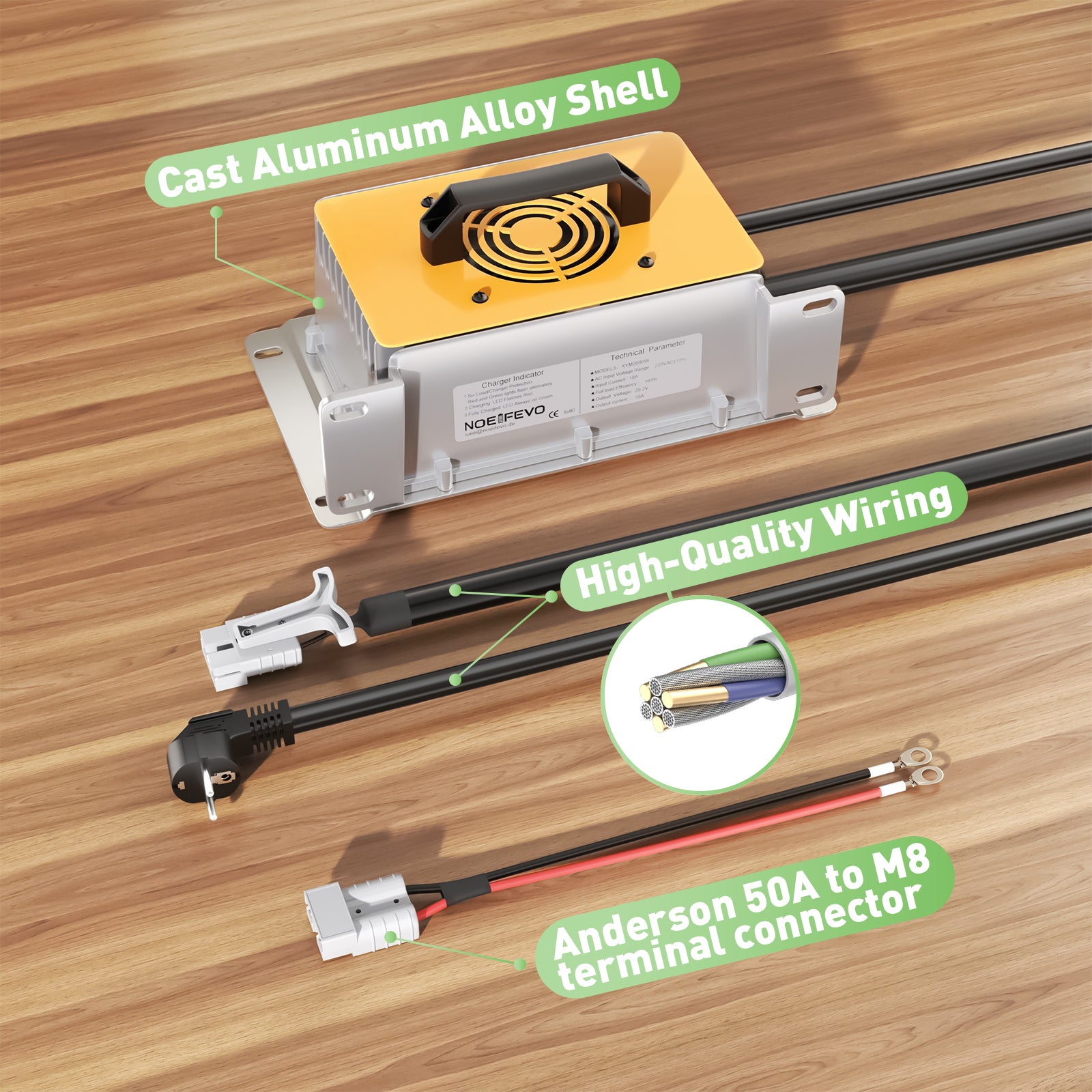 NOEIFEVO 29.2V 50A LiFePO4 Akku Ladegerät für 24V 25.6V LiFePO4 Batterie, wasserdicht, 0V BMS Aktivieren