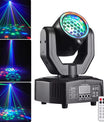 36W partylampe, bevægelig spot med lysstrålemønster, RGB fuldfarve, DMX-styring, stemmestyring, stroboskopeffekt, egnet til DJs, diskoteker, familiefester og jul.