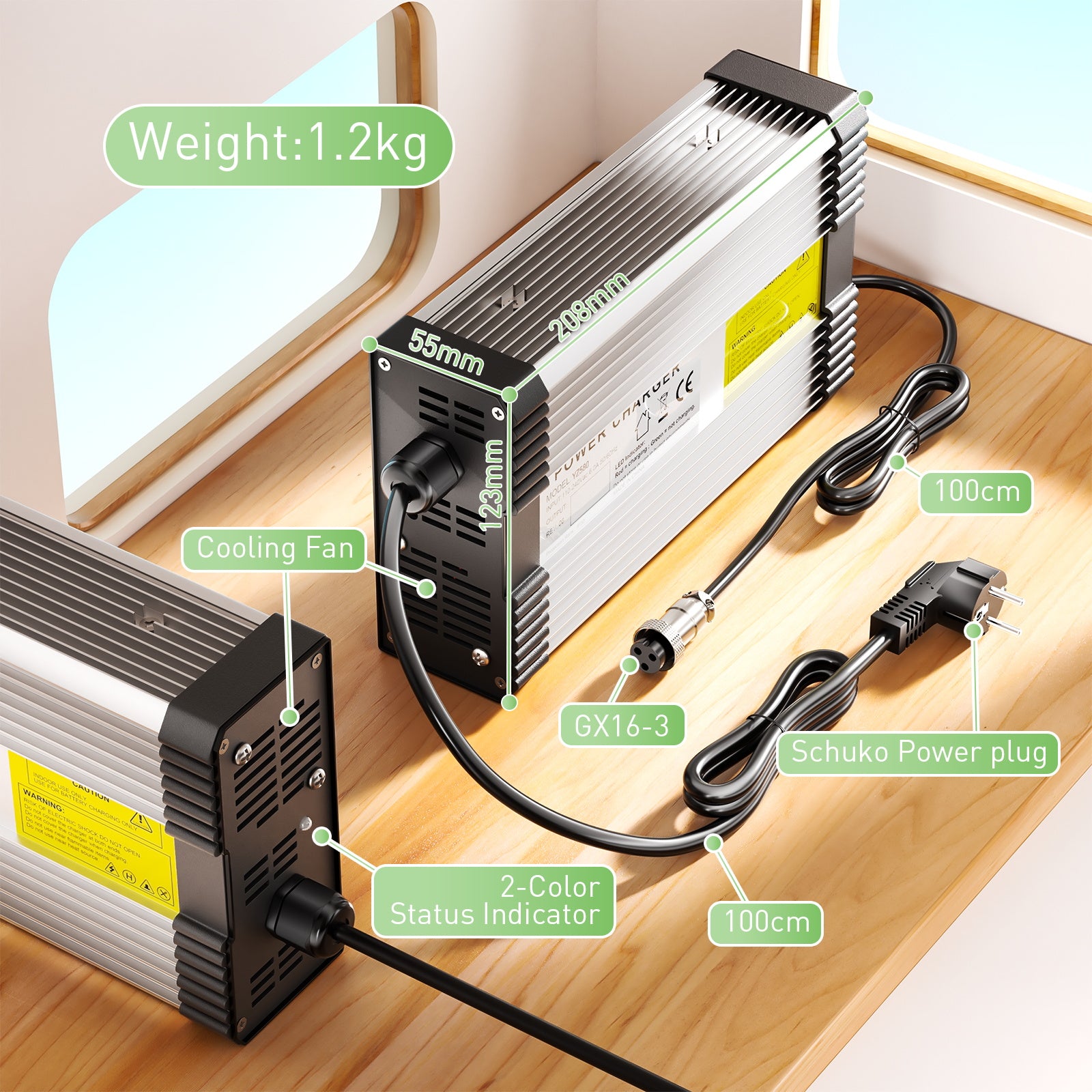 NOEIFEVO 33.6V 12A Lithium-životnostní nabíječka pro 8S 29.6V 30V lithium baterii, s chladicím ventilátorem, automatické vypnutí.