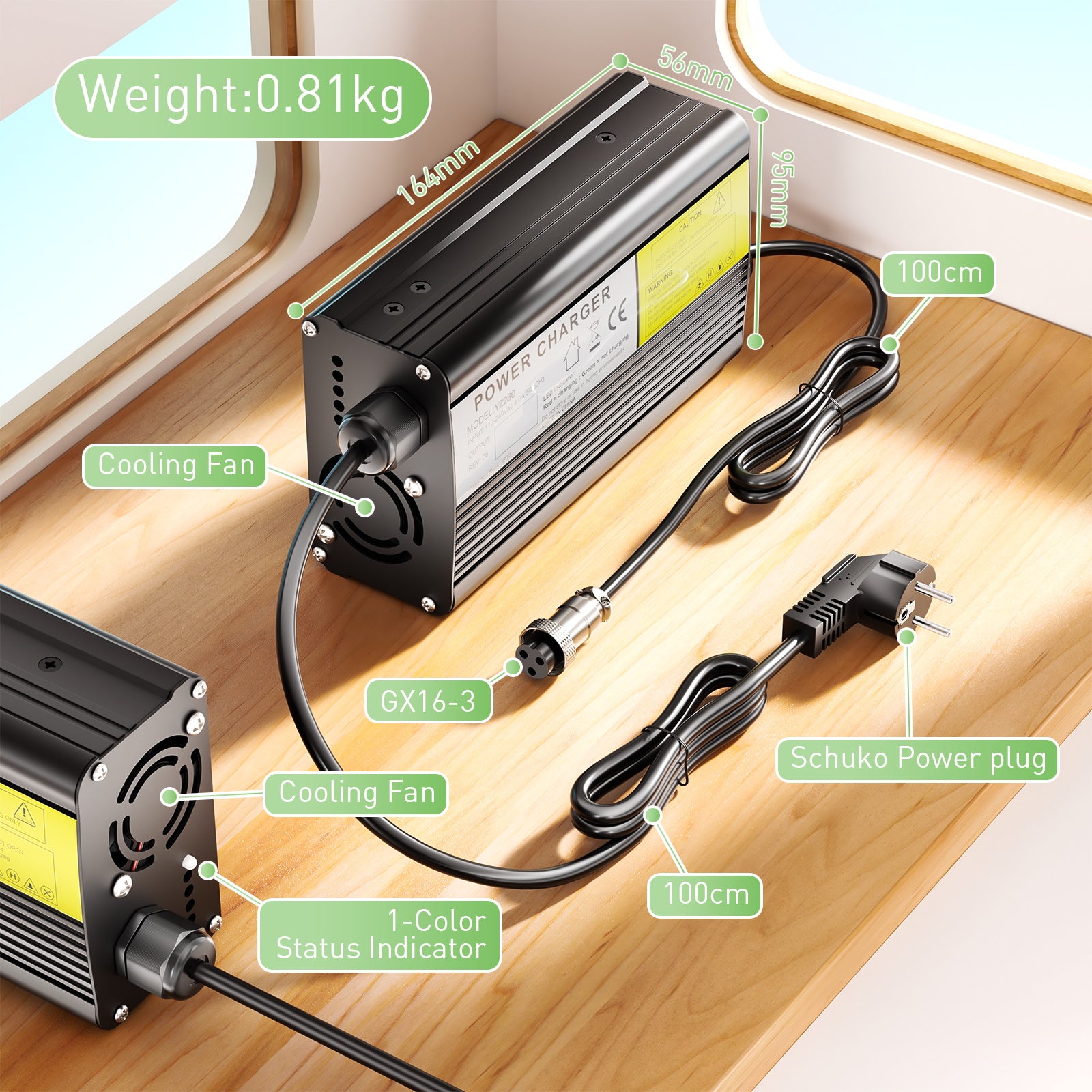 Caricatore a batteria al litio NOEIfevo 4.2V 12A per batteria al litio da 3,7 V 1S, caricabatterie per motociclisti elettrici scooter e-bike.