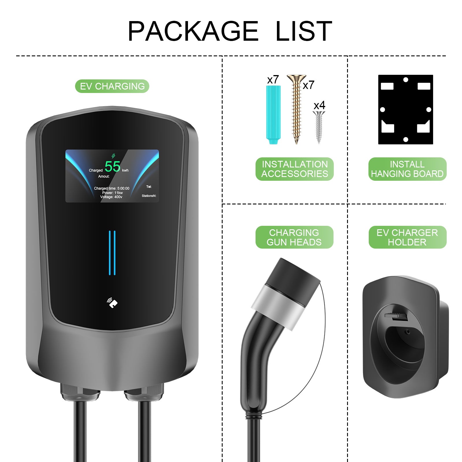 Noeifevo Q6 7KW 11KW 22KW EV Wallboxin latausasema, 5M pikalatauskaapeli vedenpitävä, WiFi valinnainen
​