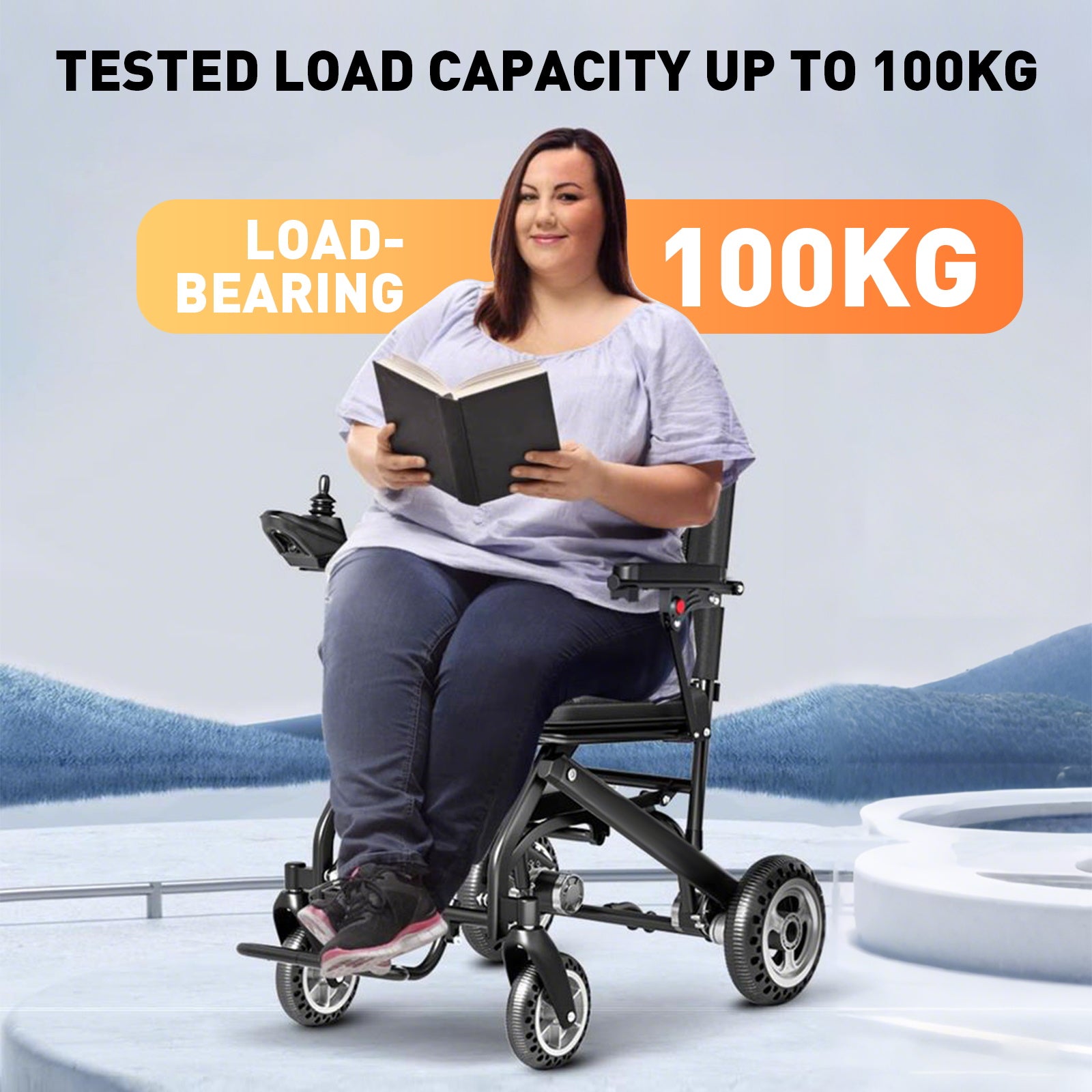 Elektrisk kørestol – 13.6kg,300W motor, aftageligt lithium-batteri, elektromagnetisk bremse, 100kg bæreevne, let sammenklappelig el-kørestol ideel til rejser & hverdag