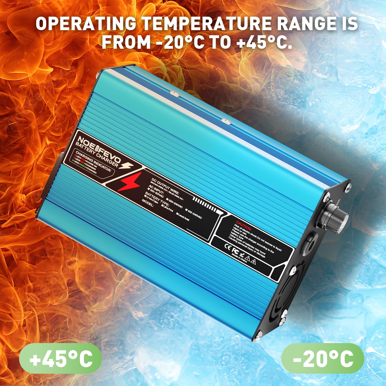 NOEIFEVO 54.6V 2A 2.5A 3A  litiumladdare för 13S 48.1V Li-Ion Lipo-batterier, kylfläkt, automatisk avstängning（BLÅ）