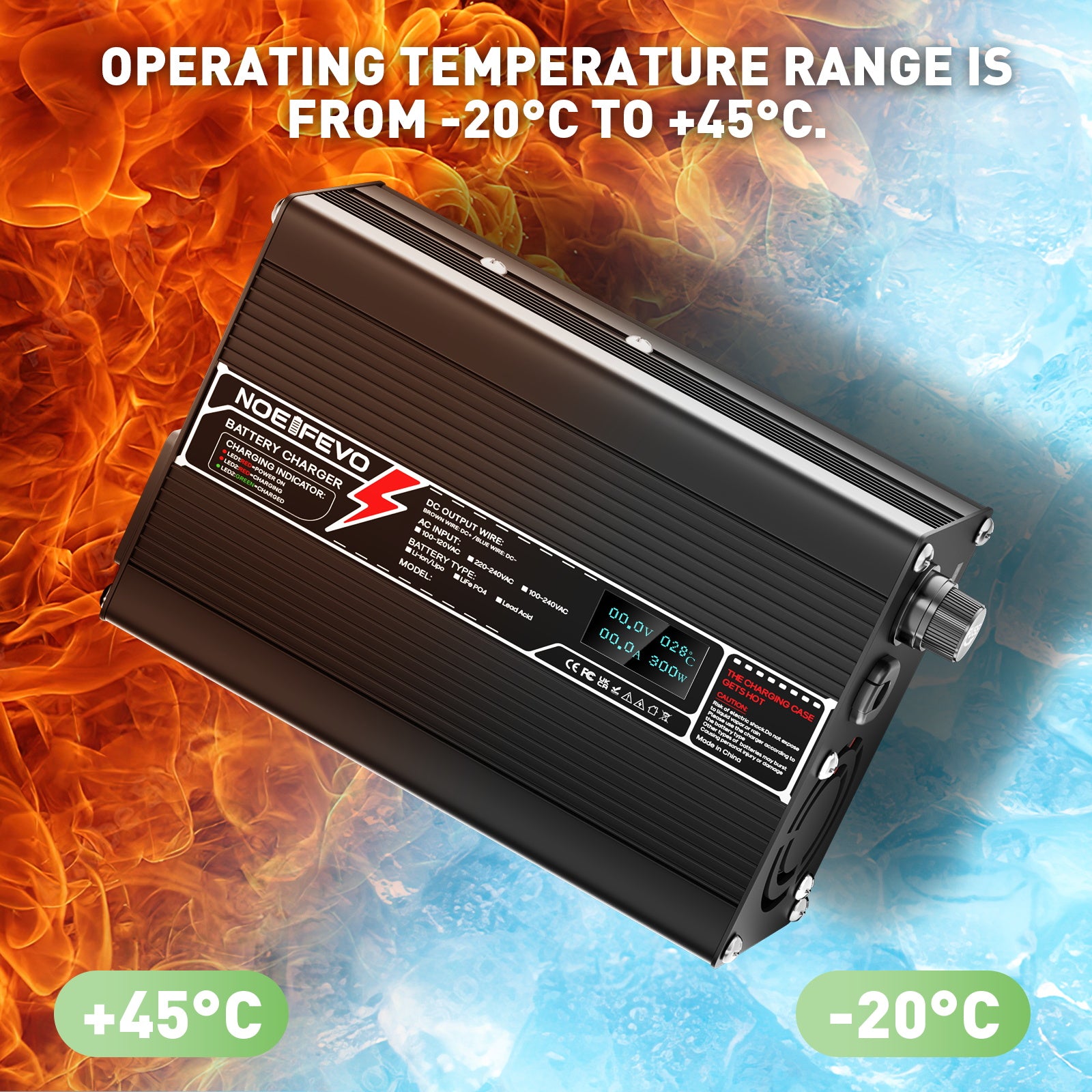 NOEIFEVO 16,8V 7A Lithium-oplader til 4S 14,8V Li-Ion Lipo-batterier, med LCD-display, kølevifte, automatisk slukning.