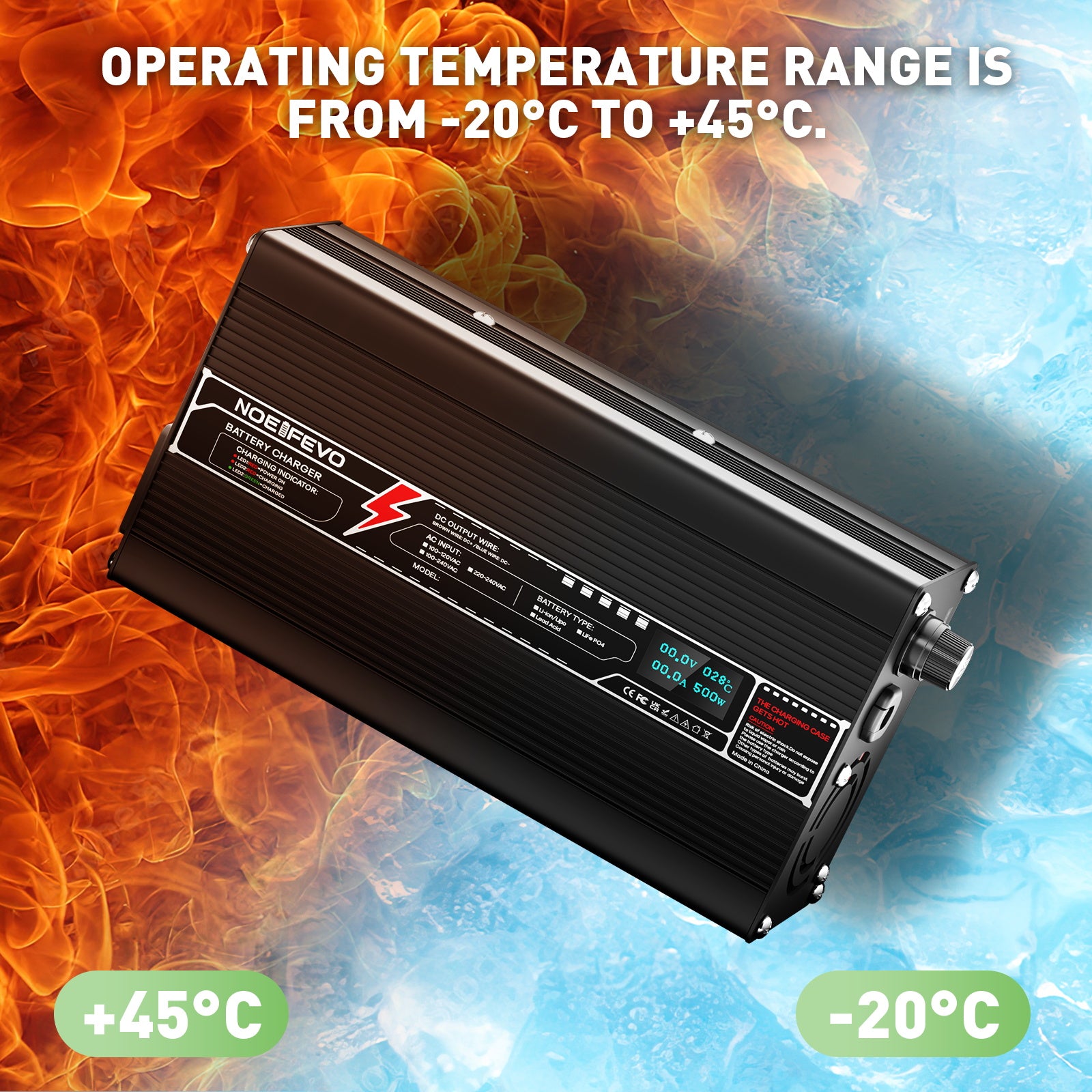 NOEIFEVO 54.75V 8A LiFePO4-Batterieladegerät für 15S 48.0V LiFePO4-Lithiumbatterie, LED-Anzeige, Aluminiumgehäuse