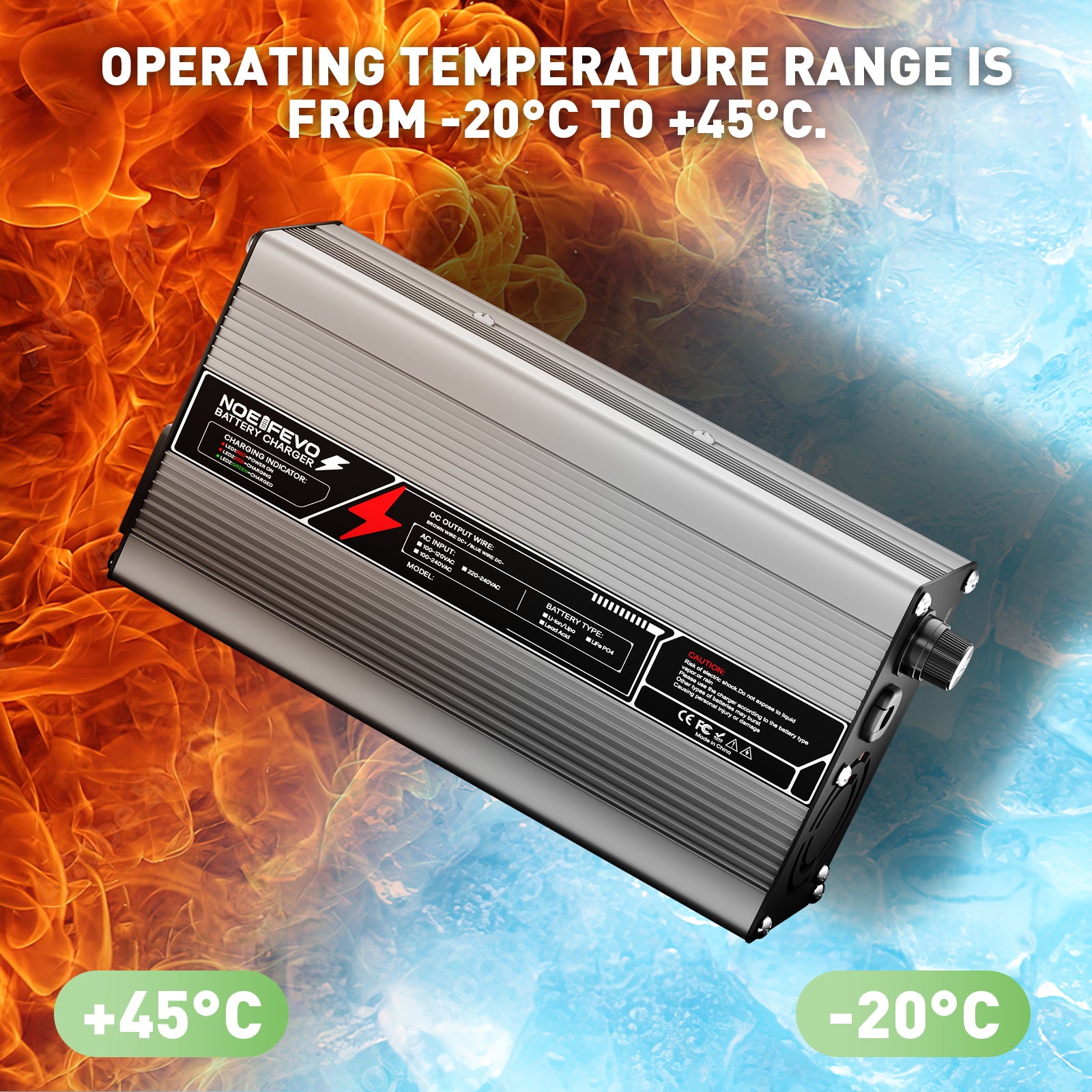 NOEIFEVO 58,8V 8A Lithium-Batterieladegerät für 51,8V(48V) 14S-Batterie, automatische Abschaltung, Aluminiumgehäuse, mit Lüfter (Silber)