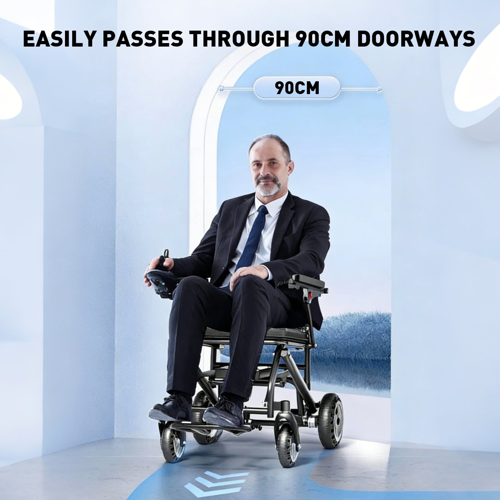 Elektrisk kørestol – 13.6kg,300W motor, aftageligt lithium-batteri, elektromagnetisk bremse, 100kg bæreevne, let sammenklappelig el-kørestol ideel til rejser & hverdag