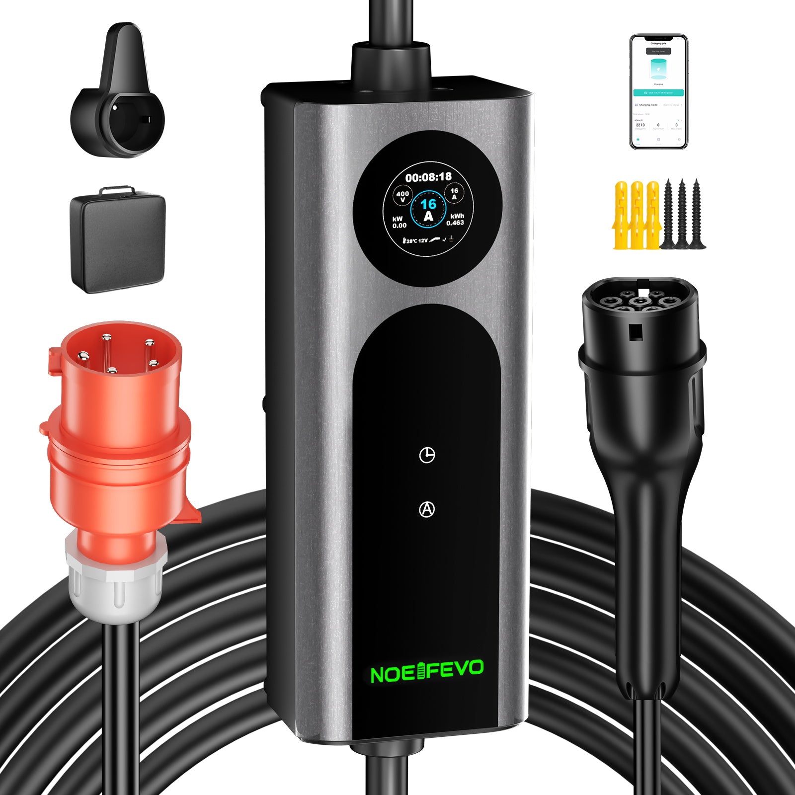 Noeifevo Type2 EV nabíjací kábel, 11KW 16A CEE 5m/10m/15m  mobilná nabíjačka EV, DC6mA RCD ochrana