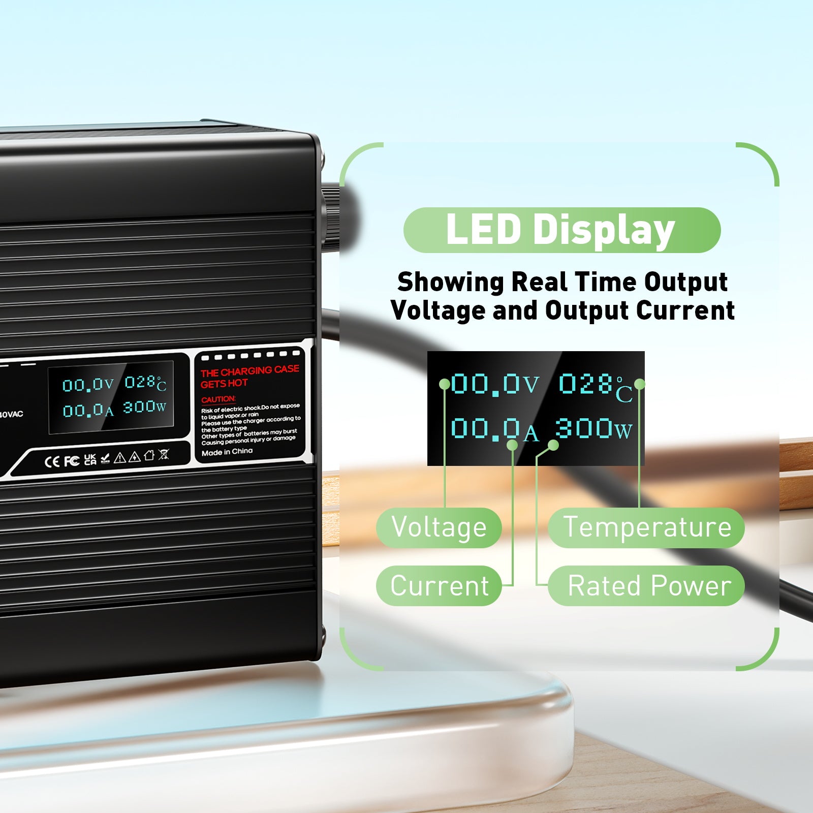 NOEIFEVO 16.8V 10A Lithium-oplader til 4S 14.8V Li-Ion Lipo-batterier, med LCD-skærm, kølevifte, automatisk slukning