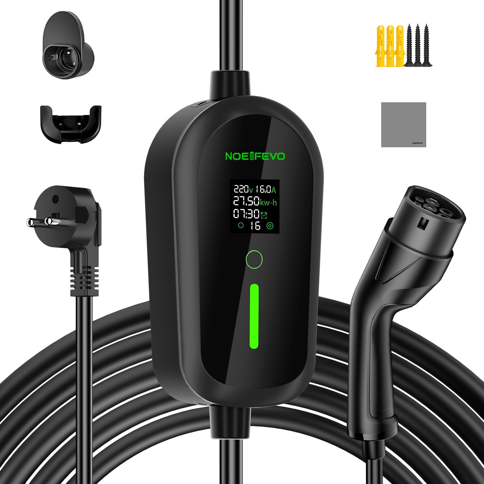 Noeifevo Bärbar typ 2/Typ 1 3.7KW 16A EV-laddare, 5m/10m/15m laddningskabel för mobilt fordon med Schuko