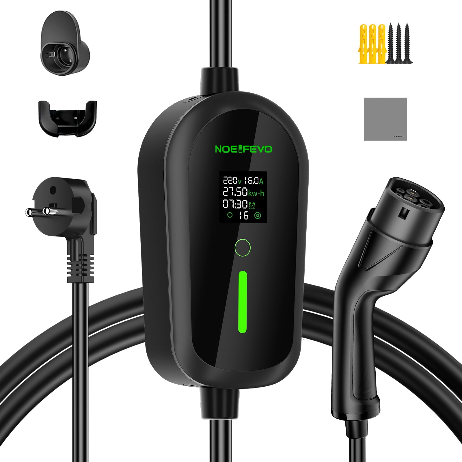 Noeifevo Bärbar typ 2/Typ 1 3.7KW 16A EV-laddare, 5m/10m/15m laddningskabel för mobilt fordon med Schuko