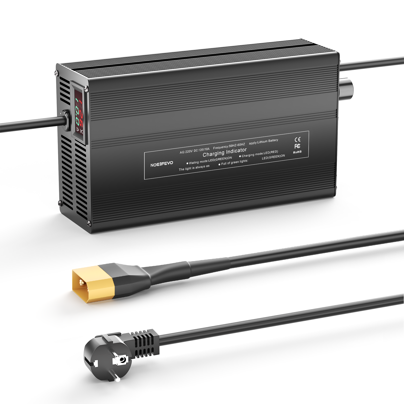 NOEIFEVO 126V 1A-10A Lithium-batterilader til 111V 30S Lithium-Li-Ion-Lipo-batteri, LCD-skærm, justerbar strøm.