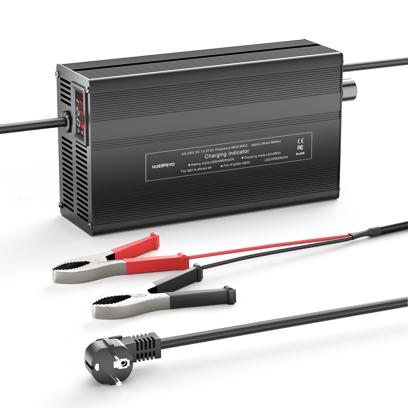 NOEIFEVO 113,4V 1A-12A Lithium-batterilader til 99,9V (96V) 27S Lithium-Li-Ion-Lipo-batteri, LCD-skærm, justerbar strøm