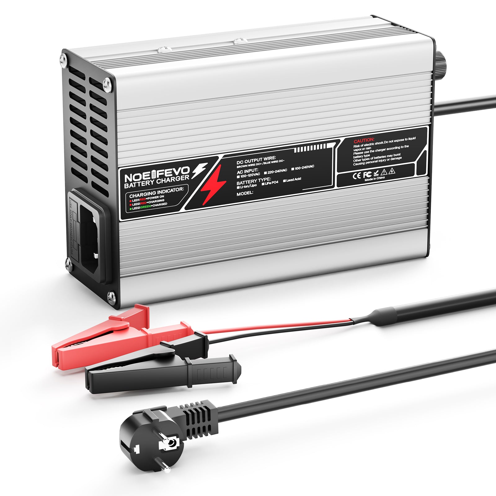 NOEIFEVO 12,6V 10A Caricabatterie al Litio per batterie Li-Ion Lipo 3S 11,1V, ventilatore di raffreddamento, spegnimento automatico.
