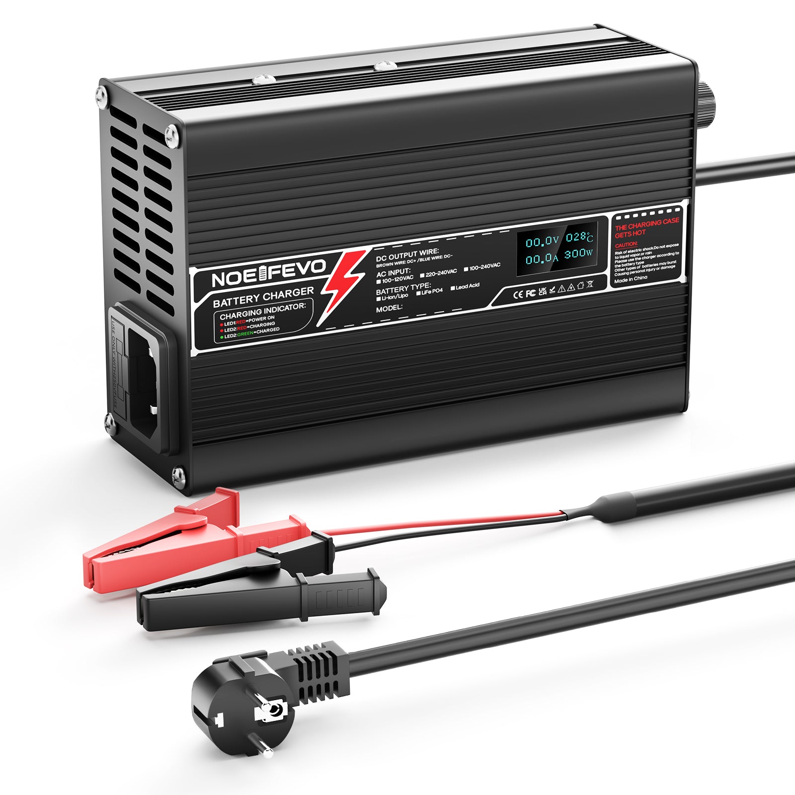 NOEIFEVO 16,8V 7A Lithium-oplader til 4S 14,8V Li-Ion Lipo-batterier, med LCD-display, kølevifte, automatisk slukning.