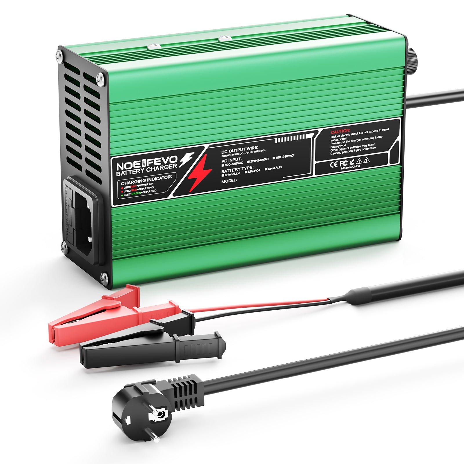 NOEIFEVO 21V 5A Lithium-Ladegerät für 5S 18.5V Li-Ion Lipo-Batterien, Kühlventilator, automatischer Abschaltung(GREEN)