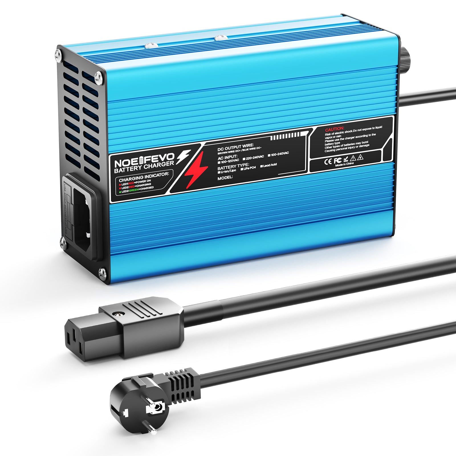 NOEIFEVO 27.6V-29.4V 5A  Blei-Säure-Batterieladegerät für 24V Blei-Säure Batterie, Kühlventilator, automatischer Abschaltung（BLUE）