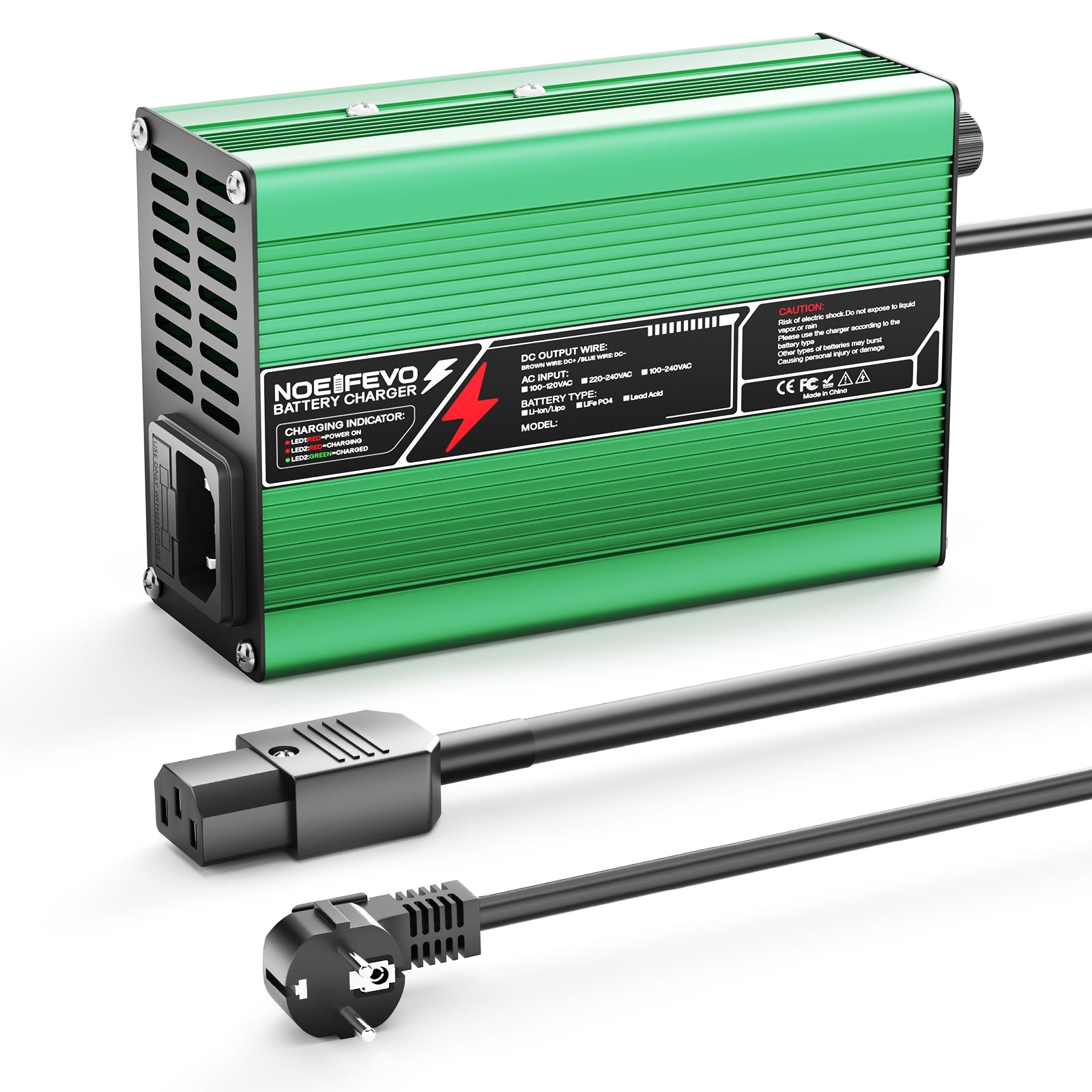 NOEIFEVO 29.4V 5A Lithium-Ladegerät für 7S 25.9V Li-Ion Lipo-Batterien, Kühlventilator, automatischer Abschaltung(GREEN)