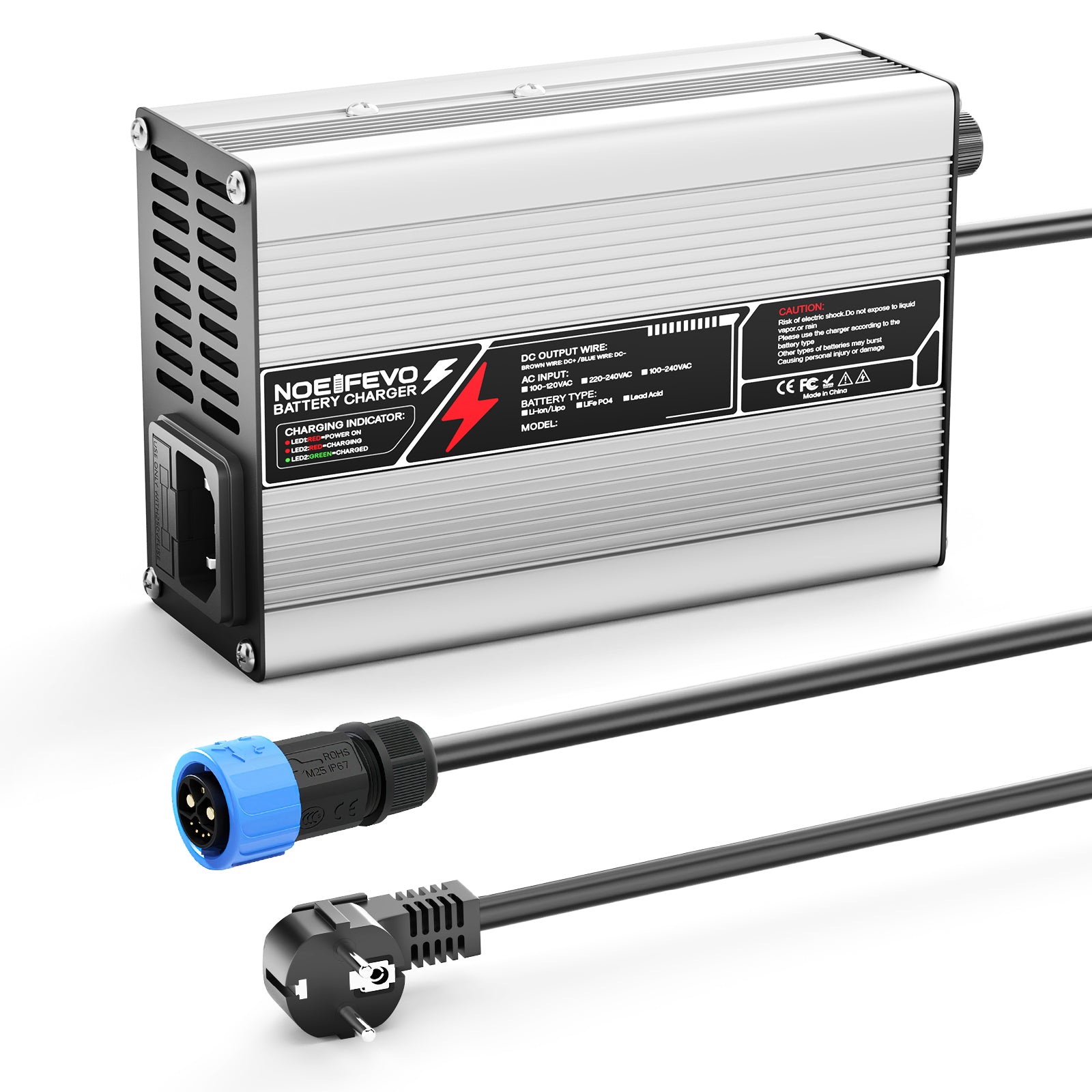 NOEIFEVO 37,8V  2A 3A 3.5A 4A Lithium-lader til 9S 33,3V Li-Ion Lipo-batterier, med kølevifte, automatisk slukning