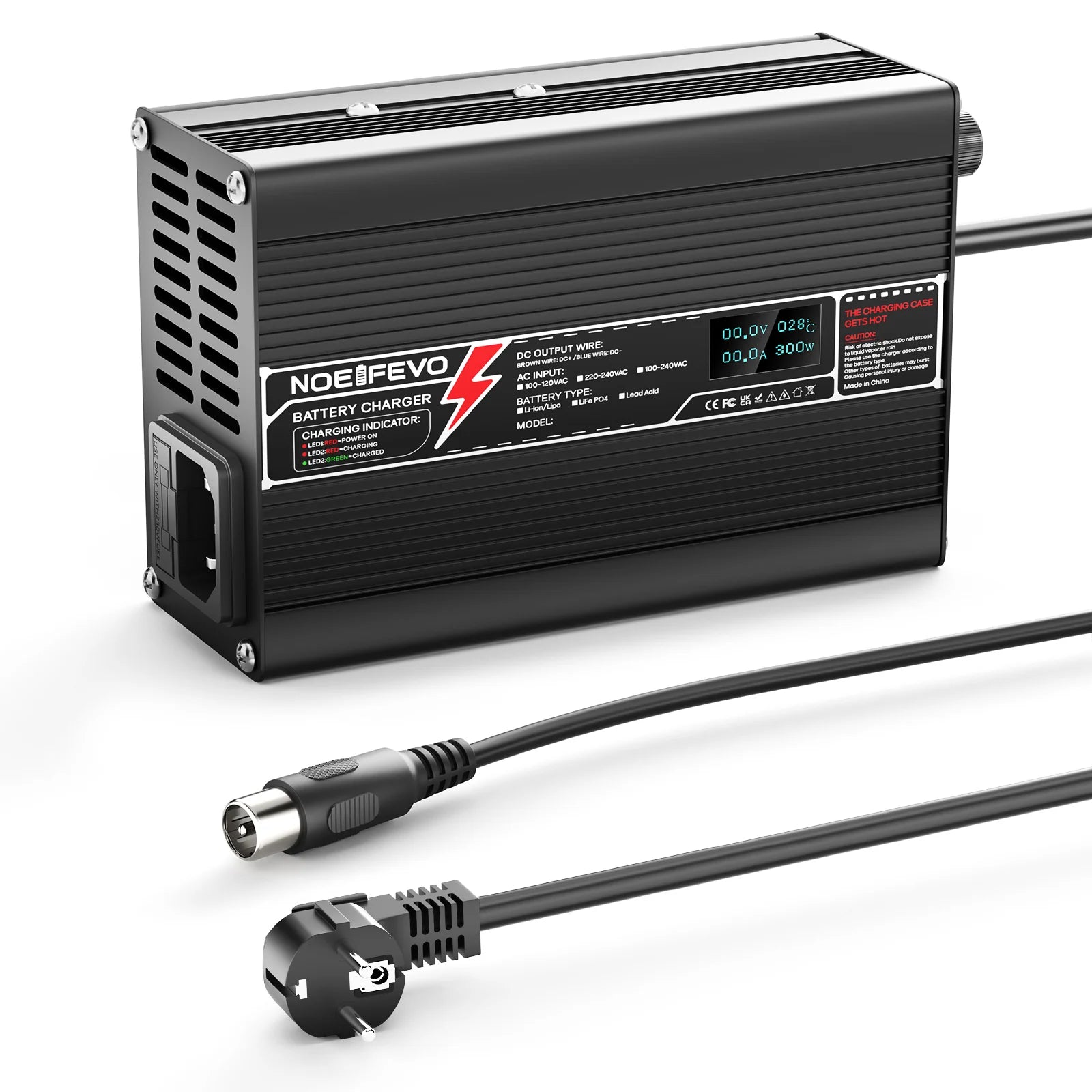 NOEIFEVO 29.2V 4A LiFePO4 Batterie-Ladegerät für 8S 25.6V LiFePO4 Batterie, mit LCD-Anzeige, Kühlventilator, automatischer Abschaltung