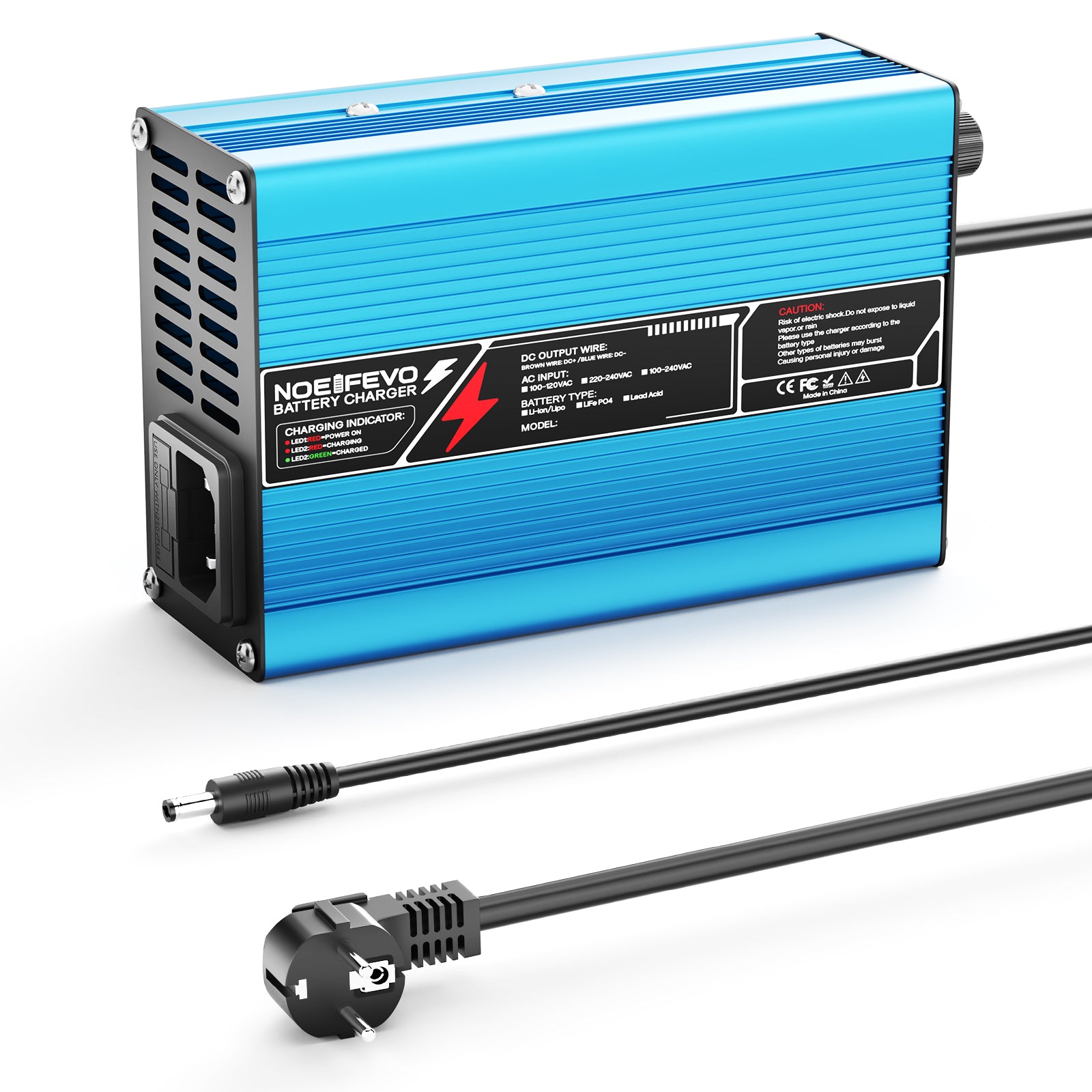 NOEIFEVO 25.2V 2A 3A 4A 5A Lithium-Ladegerät für 6S 22.2V Li-Ion Lipo-Batterien, Kühlventilator, automatischer Abschaltung（BLUE）