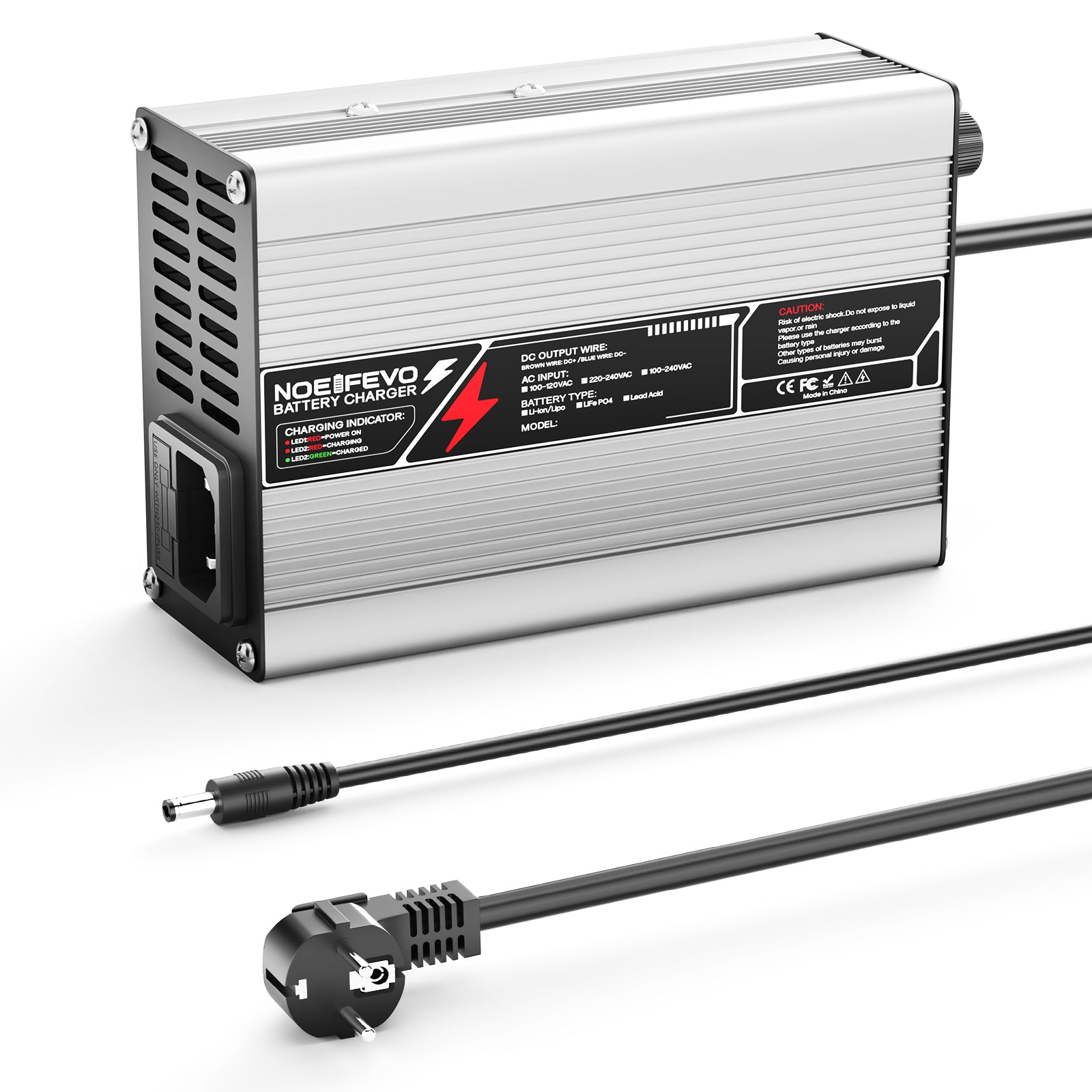 NOEIFEVO 54.6V  2A 2.5A 3A Carregador de lítio para baterias Li-Ion Lipo 13S 48.1V, Ventilador de refrigeração, Desligamento automático